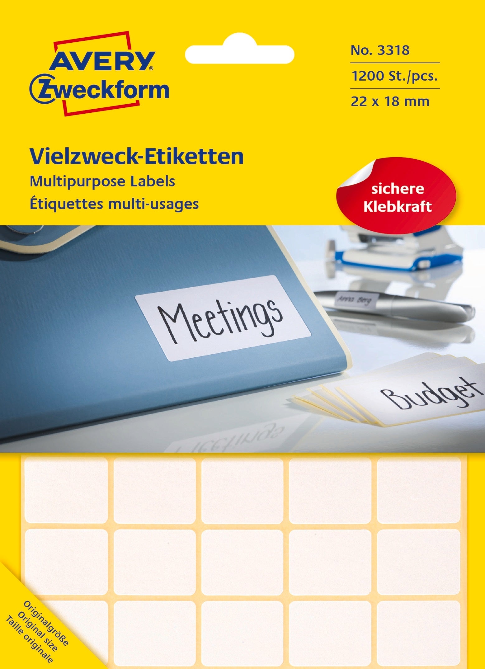 AVERY Zweckform Haftetiketten – rechteckig, abgerundete Ecken 22 × 18 mm, permanent, weiss, 30 Blatt (1'200 Stk)