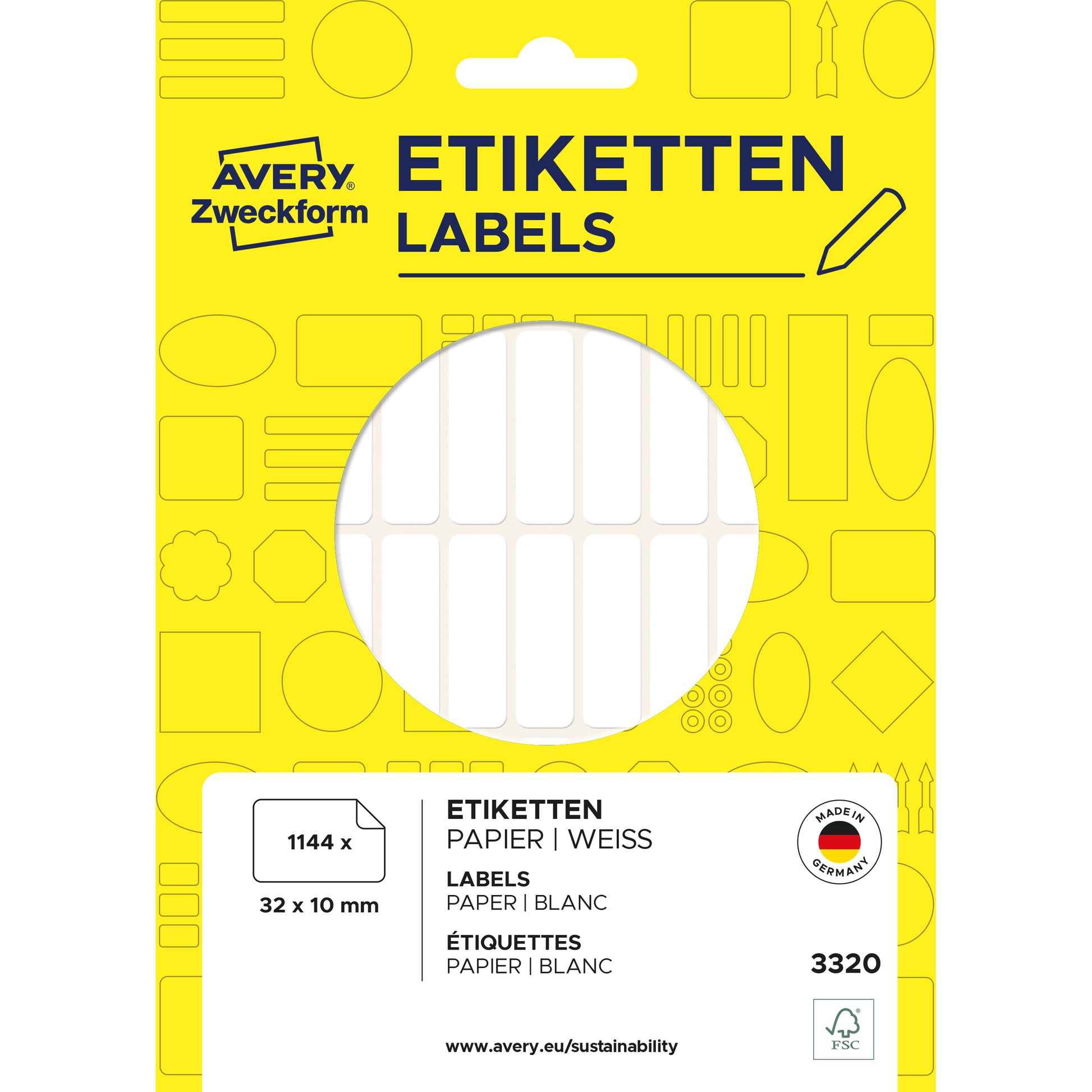 AVERY Zweckform Haftetiketten – rechteckig 32 × 10 mm, permanent, weiss, 26 Blatt (1'144 Stk.)