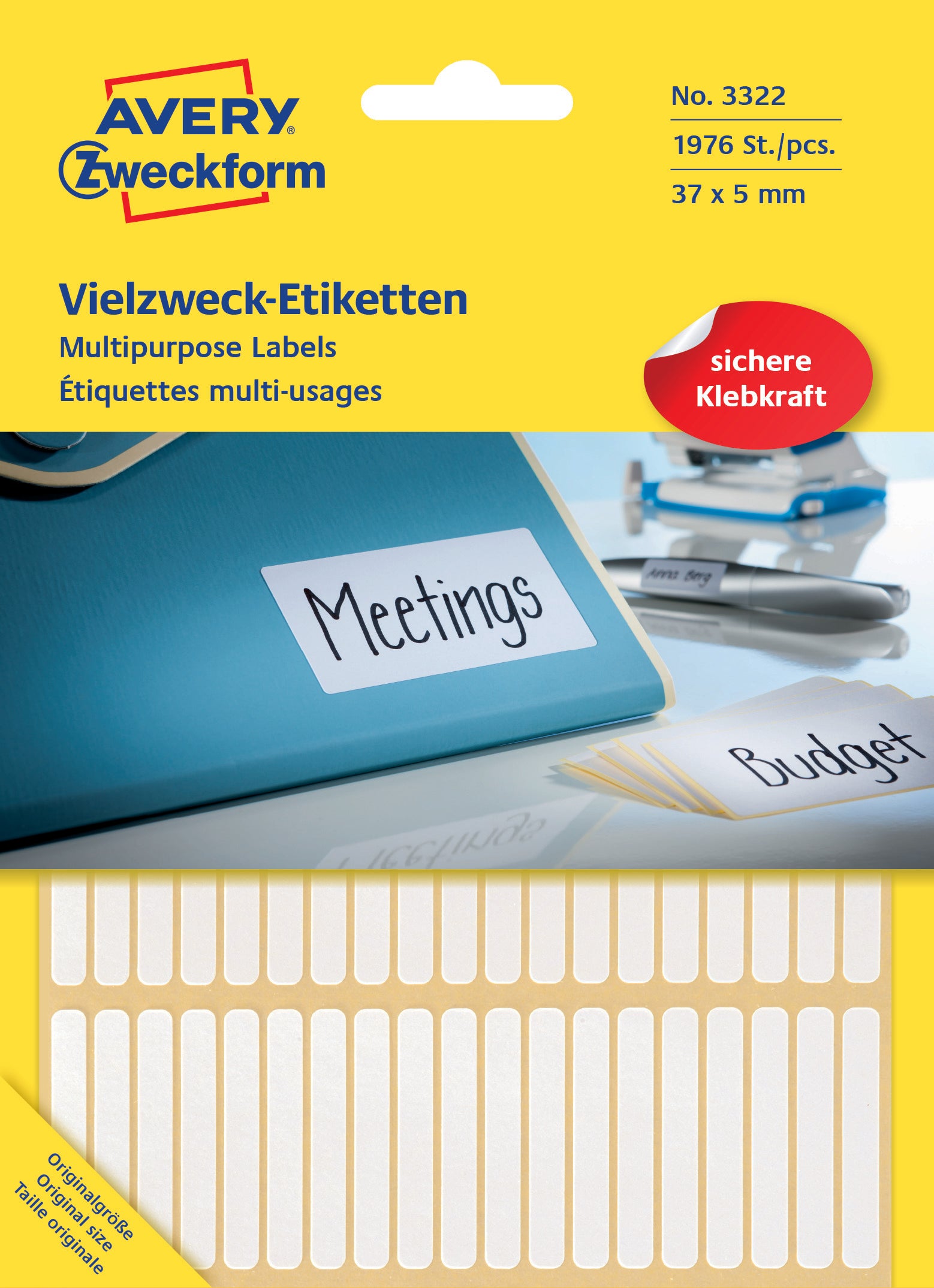 AVERY Zweckform Haftetiketten – rechteckig 37 × 5 mm, weiss, 1'976 Stk.
