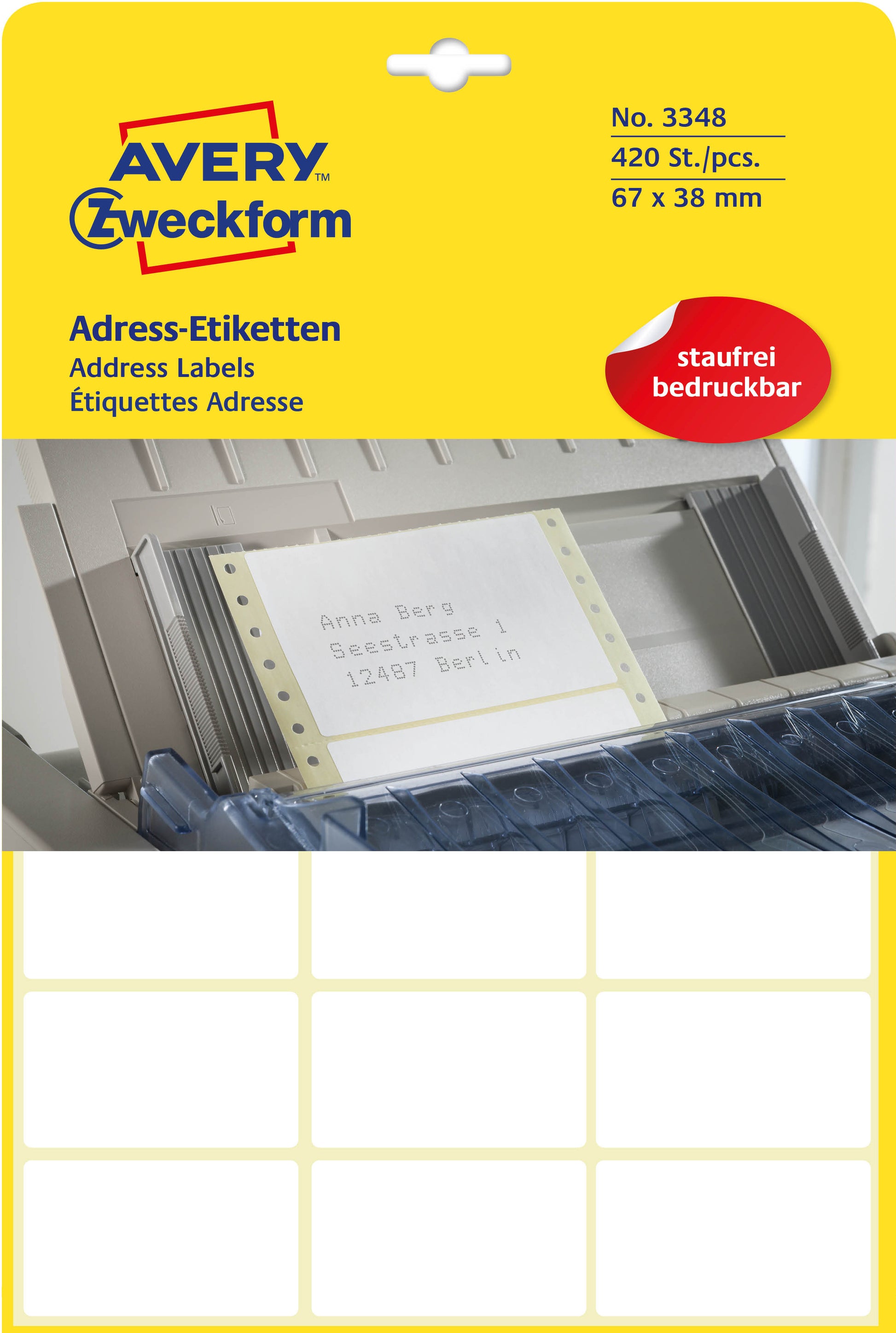 AVERY ZWECKFORM Haftetiketten – rechteckig 67 × 38 mm, permanent, weiss, A4, 20 Blatt (420 Stk.)