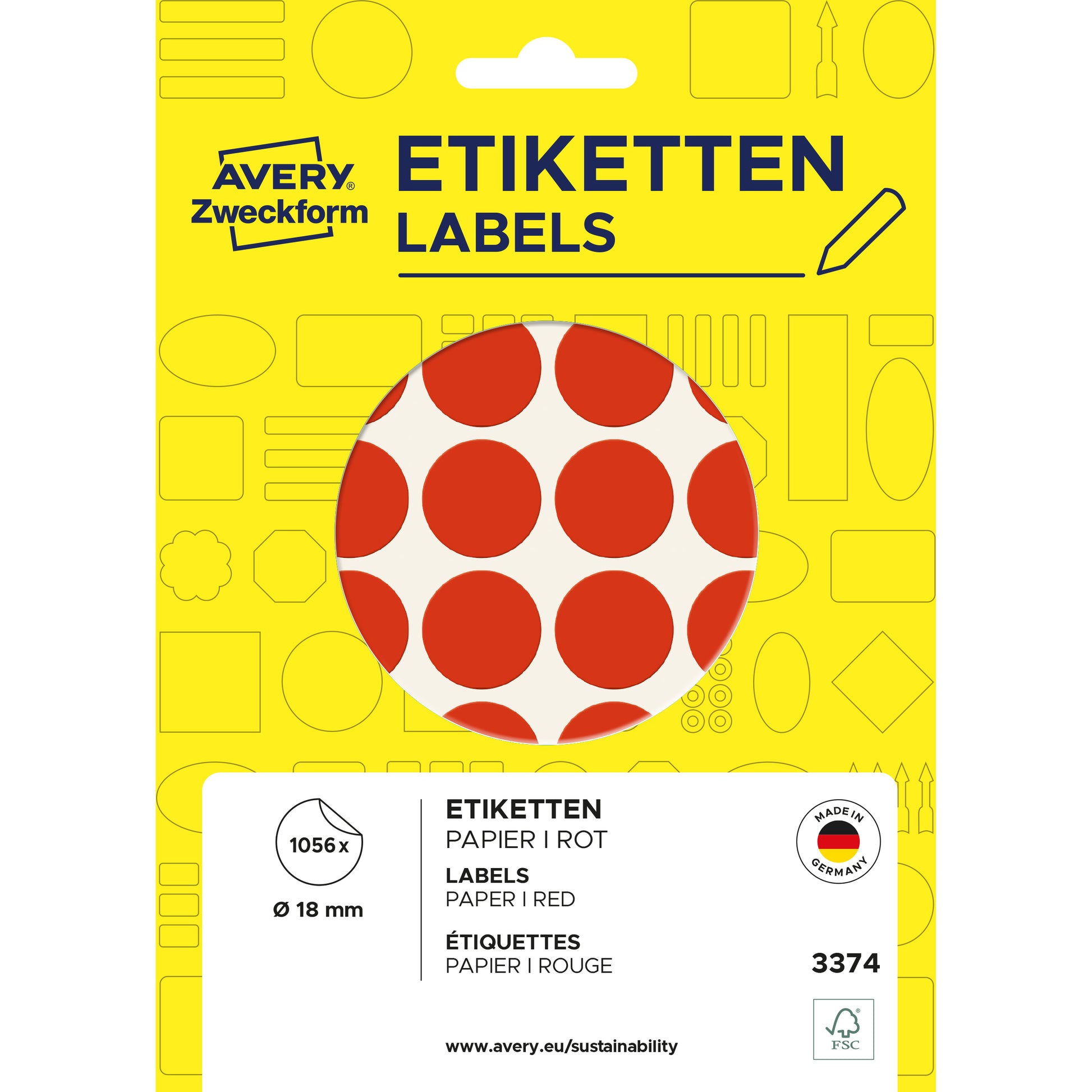 AVERY Zweckform Farbpunkte – Ø 18 mm, permanent, rot, 1'056 Stk.