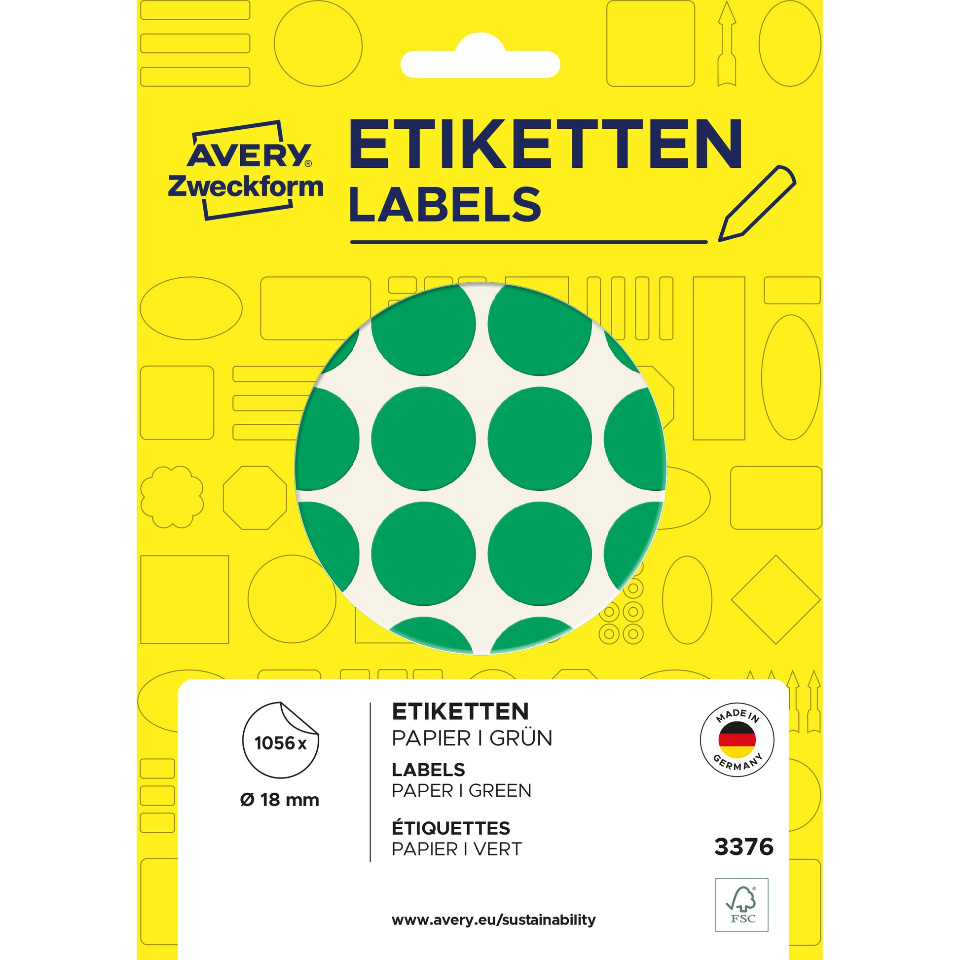 AVERY Zweckform Haftetiketten – Ø 18 mm, permanent, grün, 22 Blätter (1'056 Stk.)