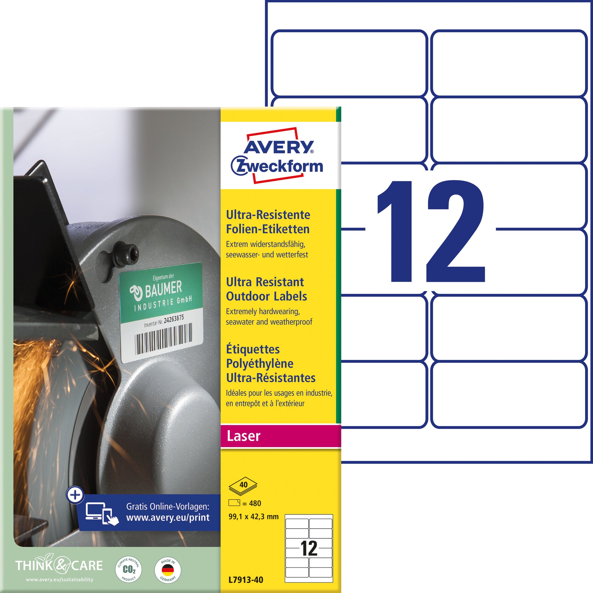 AVERY Zweckform – Etiketten A4 99 × 42 mm – Folie, weiss – extra stark – Laser