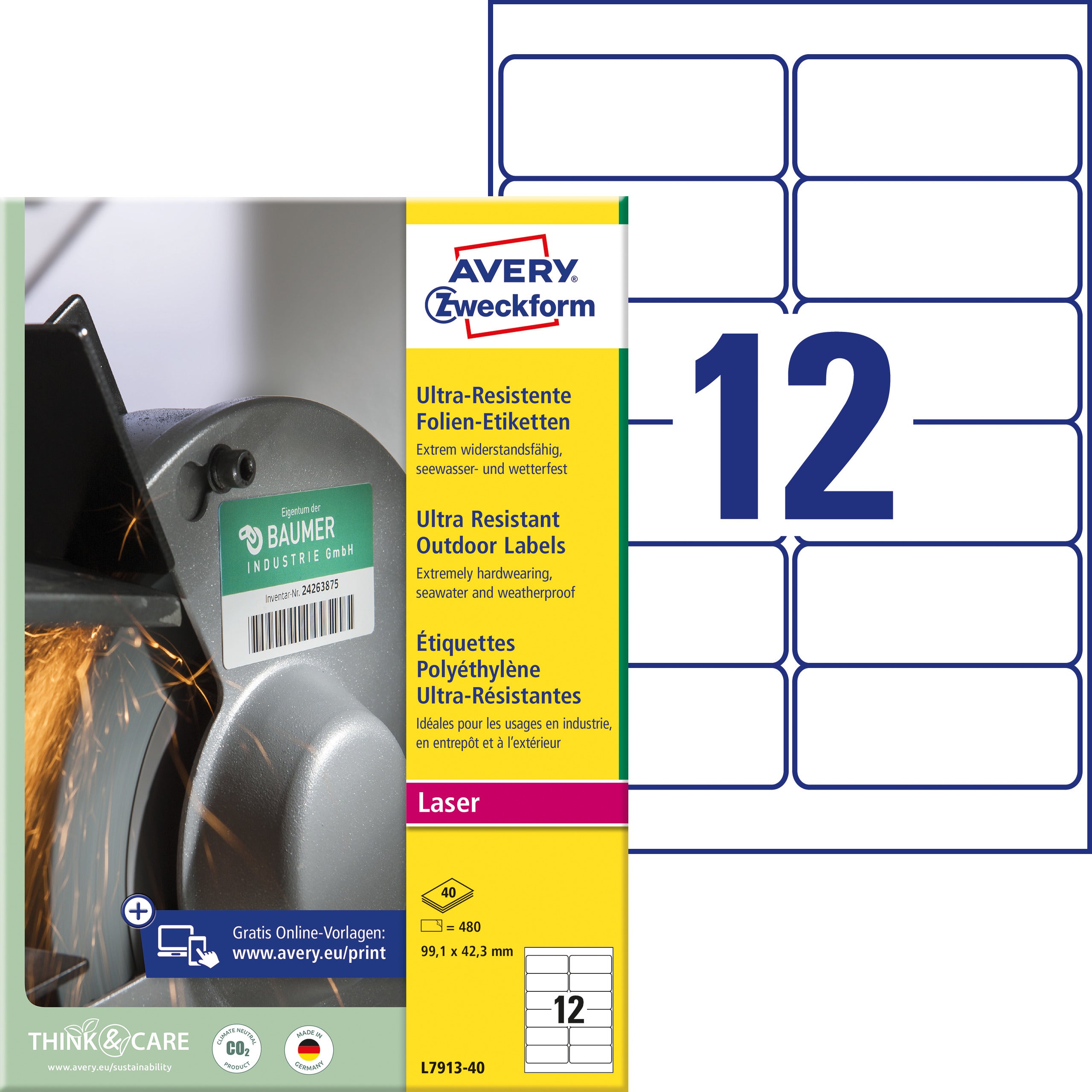 AVERY Zweckform – Etiketten A4 99 × 42 mm – Folie, weiss – extra stark – Laser