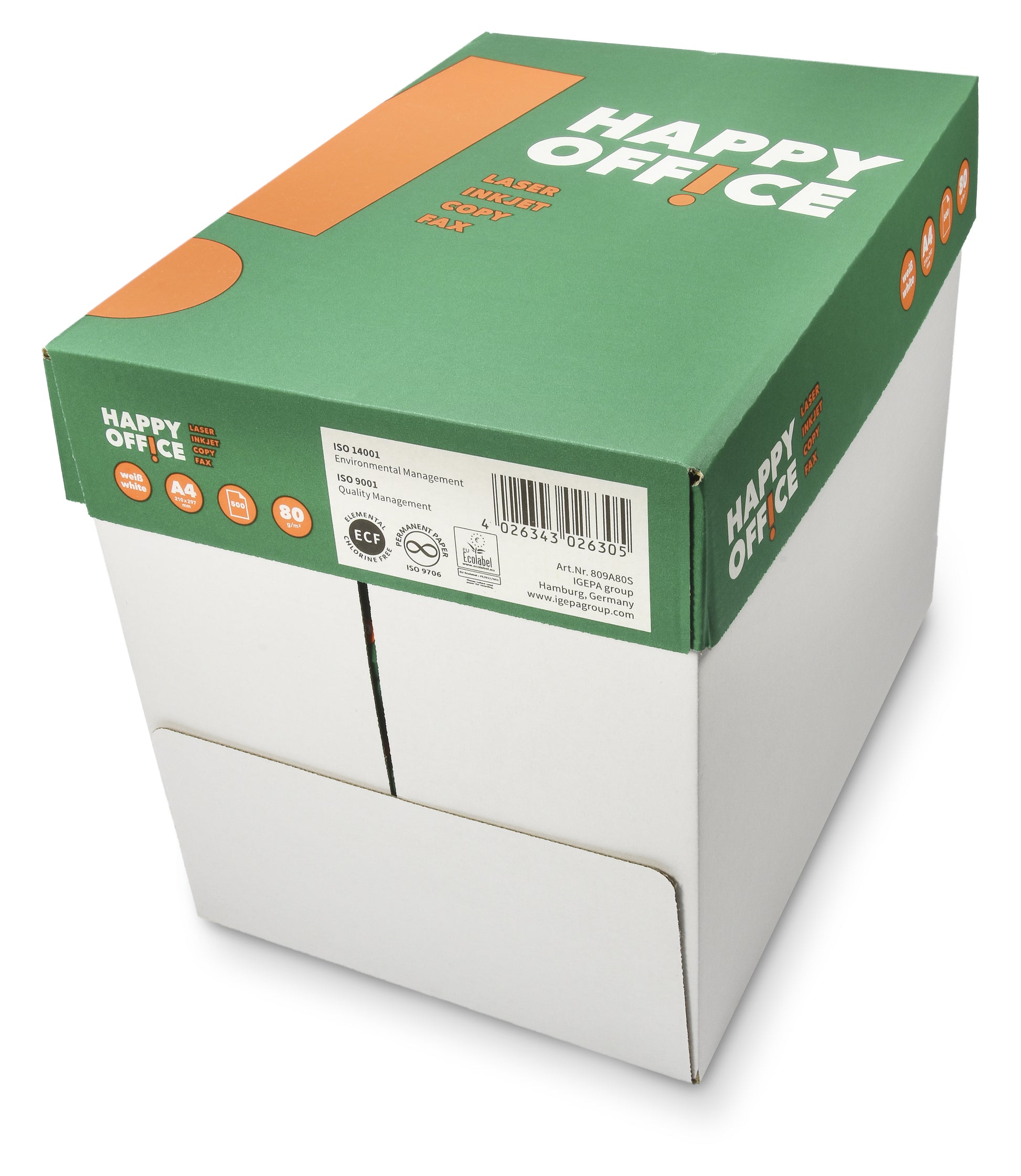 Happy Office Kopierpapier – A4, 80 g/m², hochweiss, Palette – 100'000 Stück