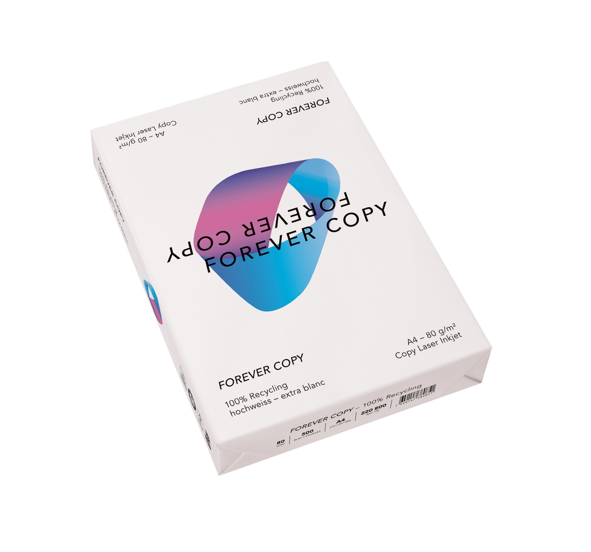 Forever copy Recyclingpapier 100% hochweiss – A4, 80 g/m², 25'000 Blatt