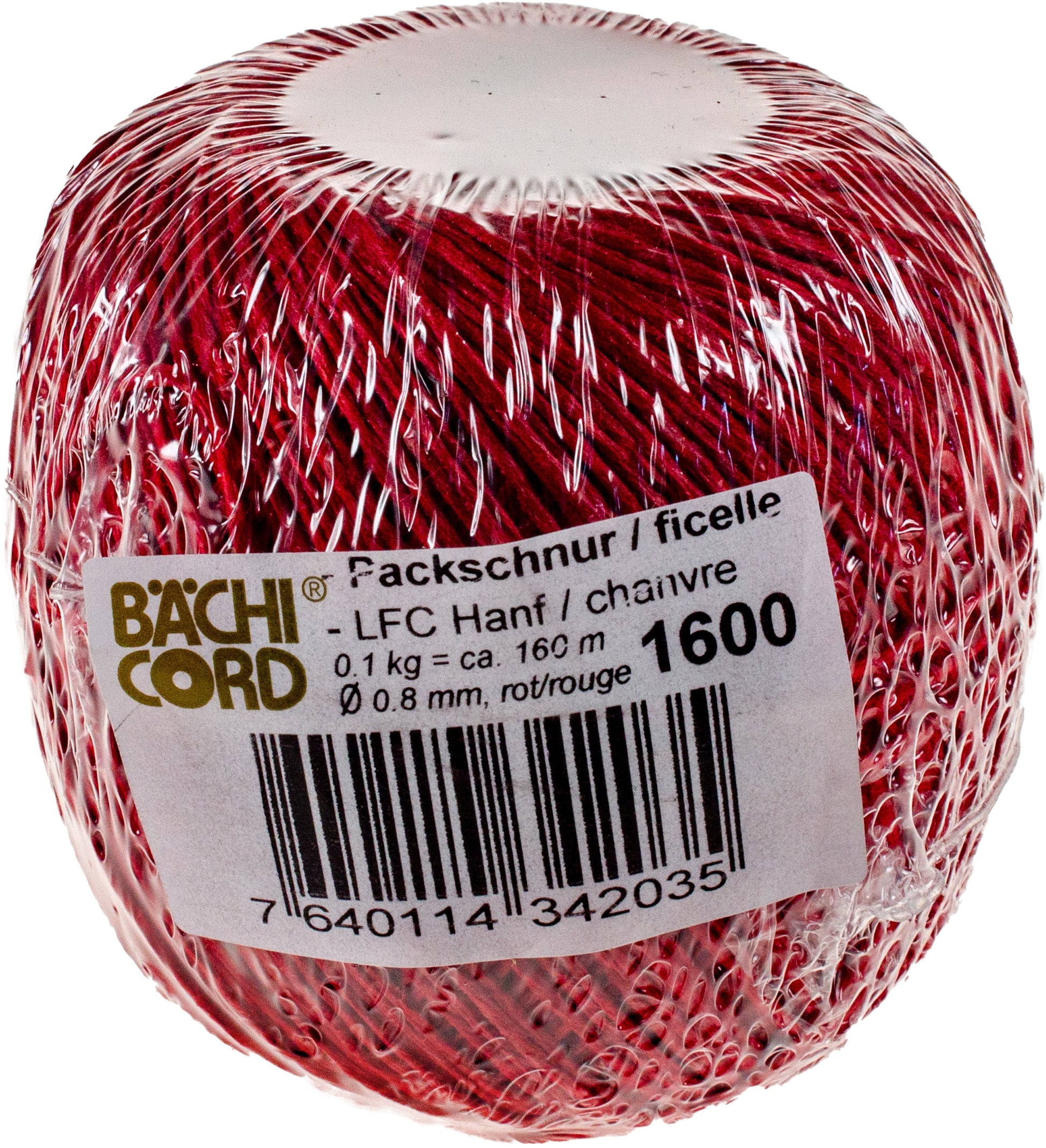 Baechi Bächi-Cord – Hanfkordel, rot Ø 0,8 mm × 160 m, lebensmittelecht