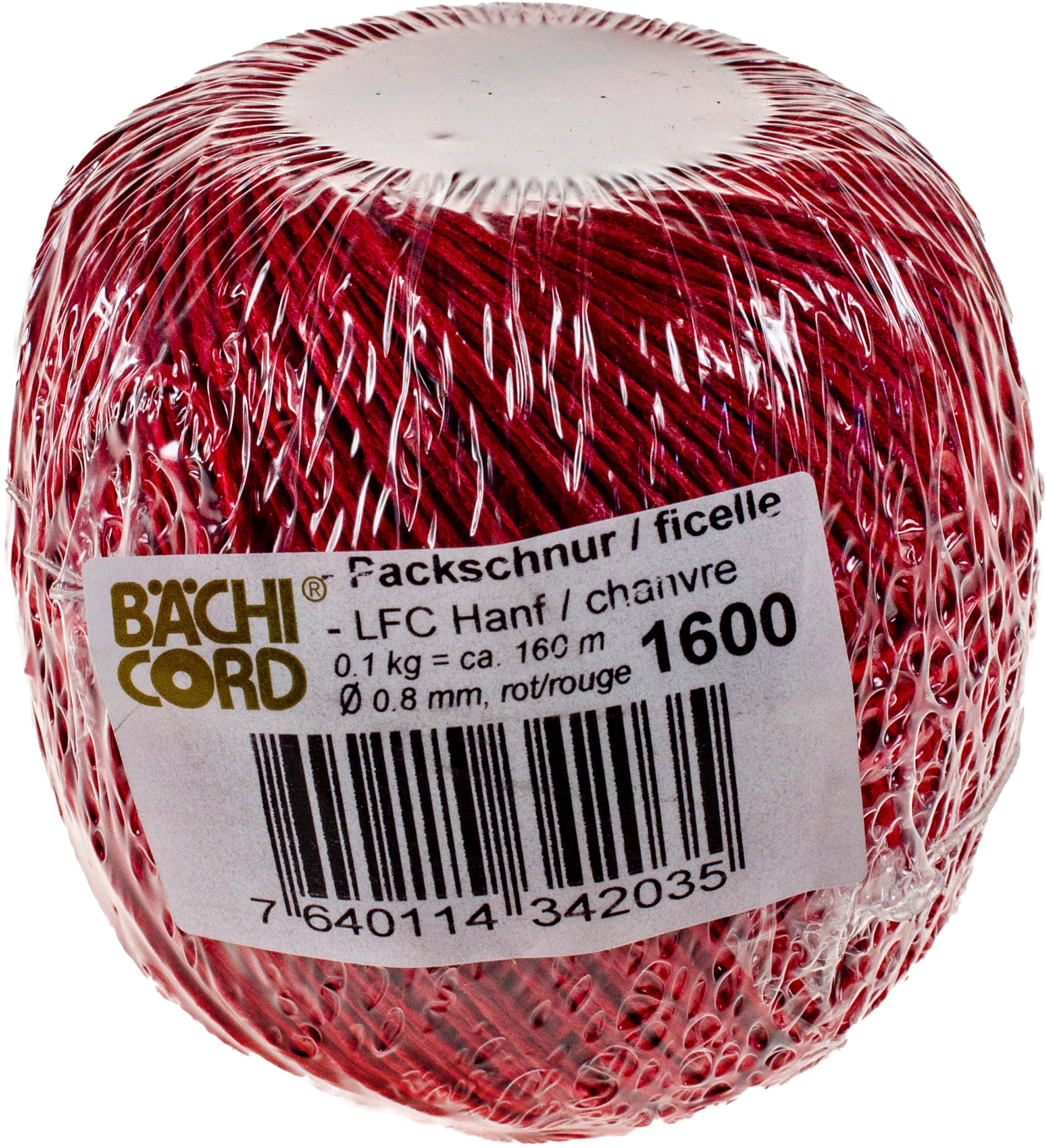 Baechi Bächi-Cord – Hanfkordel, rot Ø 0,8 mm × 160 m, lebensmittelecht