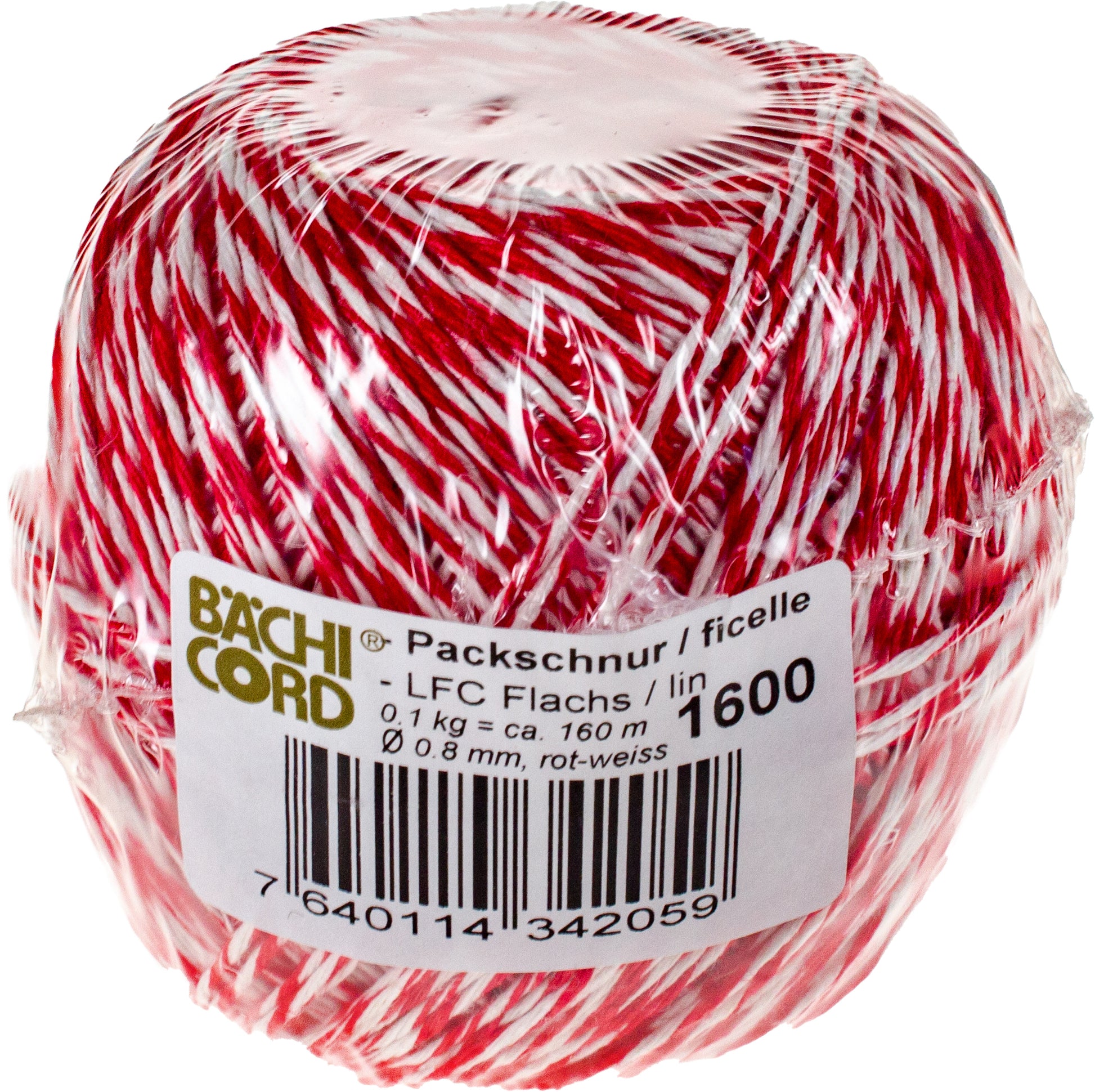Baechi Bächi-Cord – Hanfkordel, rot/weiss Ø 0,8 mm × 160 m