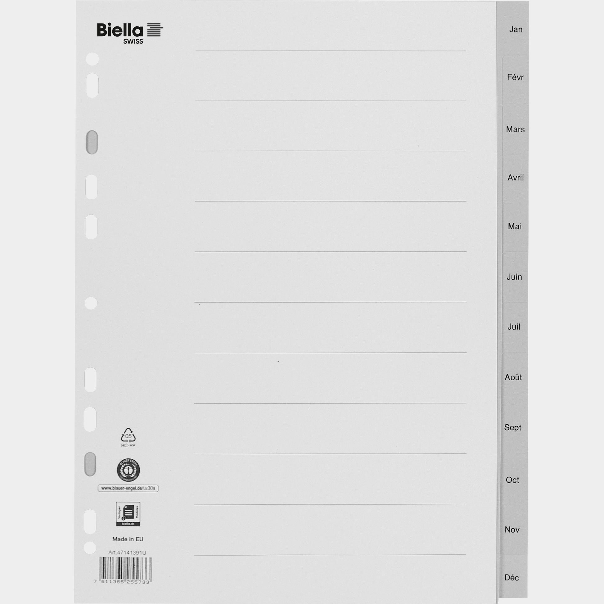 Biella Register A4 – Monate Jan.–Dez., PP grau