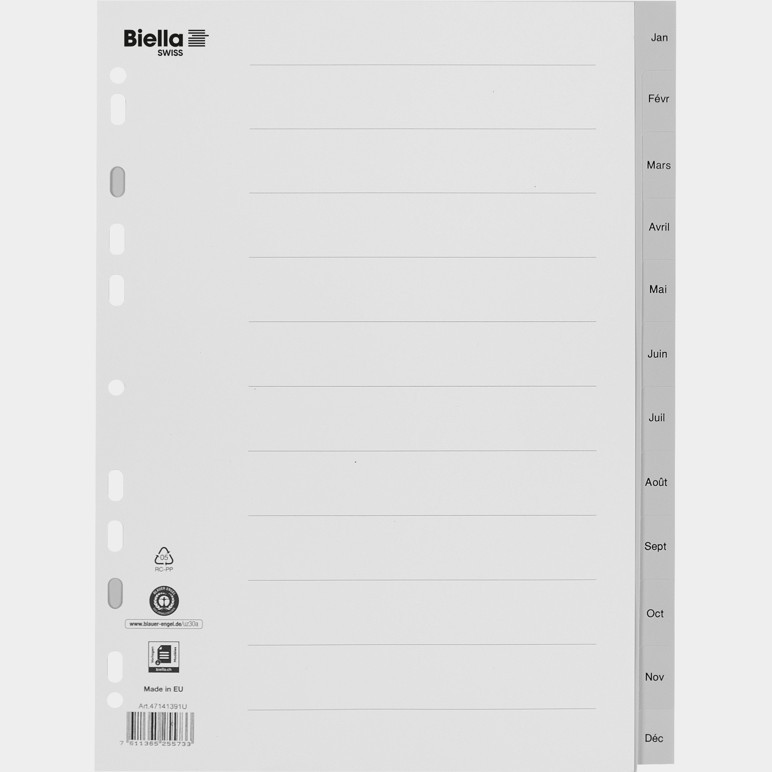 Biella Register A4 – Monate Jan.–Dez., PP grau
