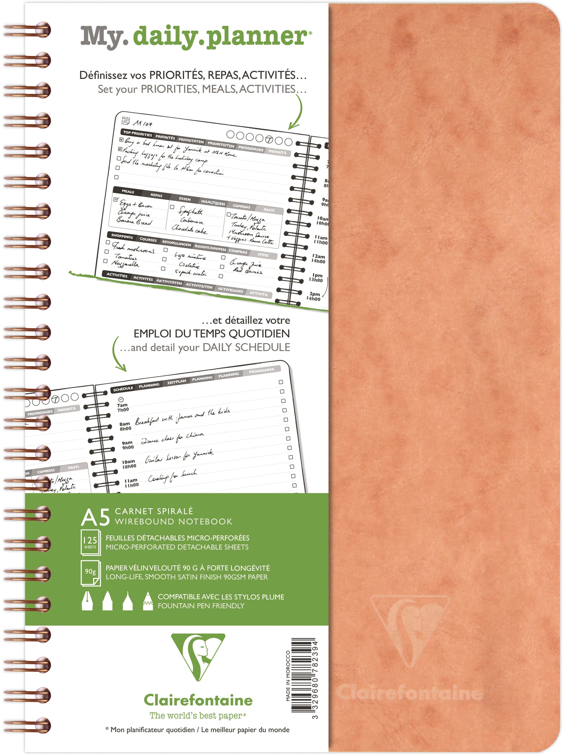Biella Clairefontaine AgeBag My Daily – Tagesplaner ohne Jahr, 1 Tag/2 Seiten, A5, Spiralbindung, Tabak