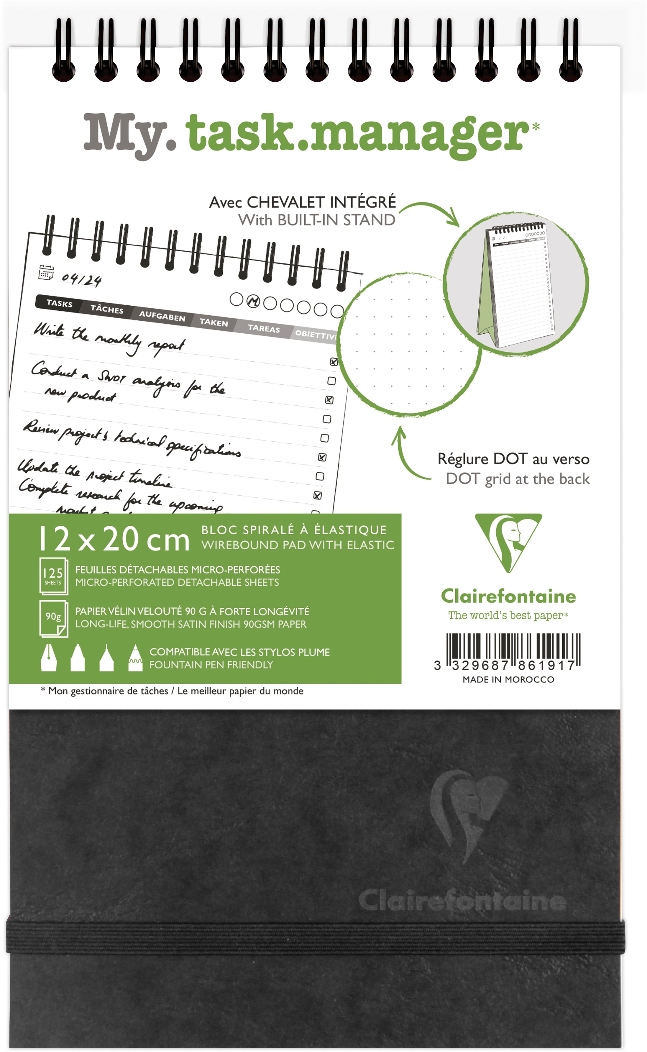 Biella Spiralbuch – 122 × 215 mm – Spiralbindung, perforiert, Kontrollkästchen, integrierter Ständer, PEFC