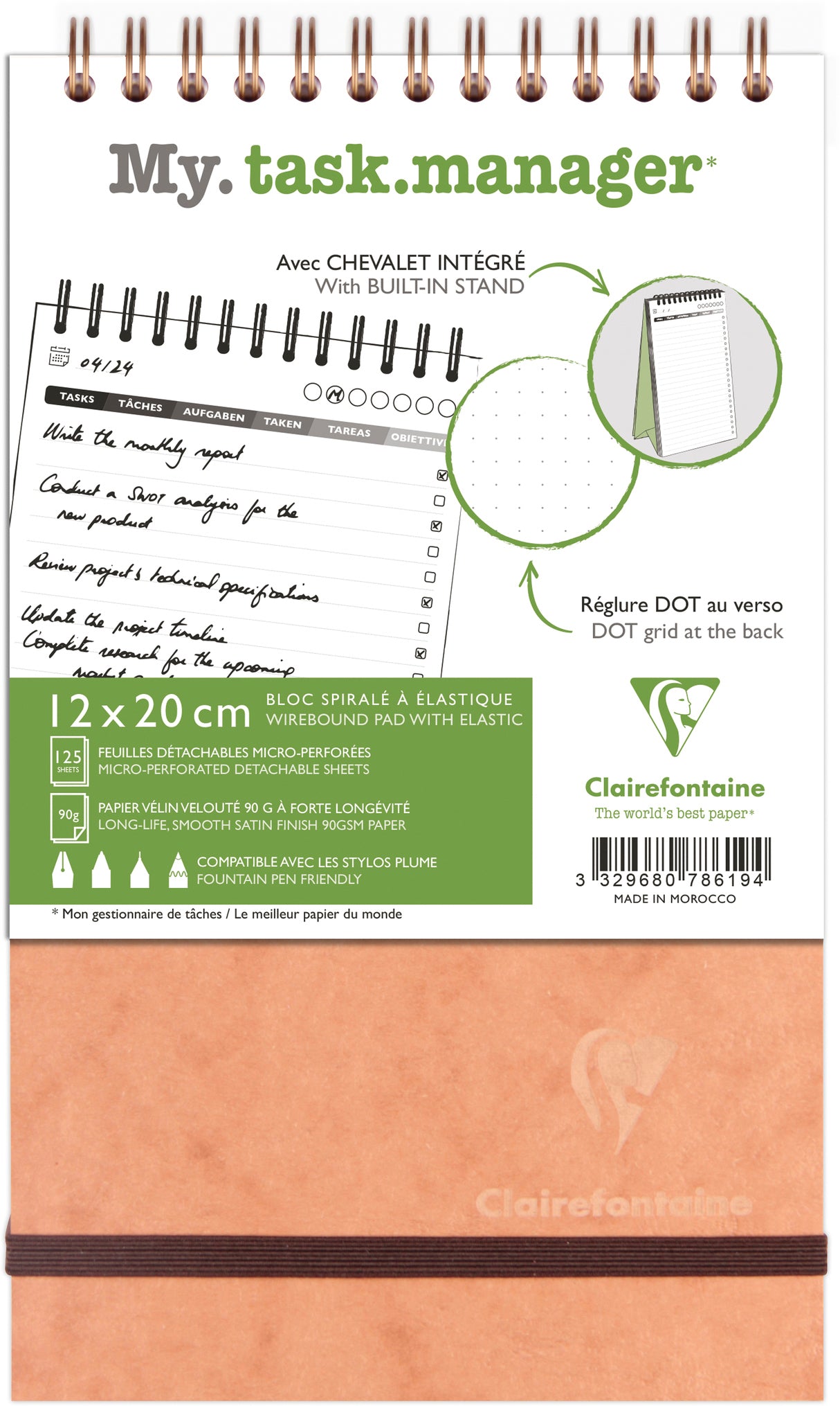 Biella Clairefontaine Spiralbuch – 120 × 200 mm – Spiralbindung, abtrennbare Seiten, Kontrollkästchen, PEFC
