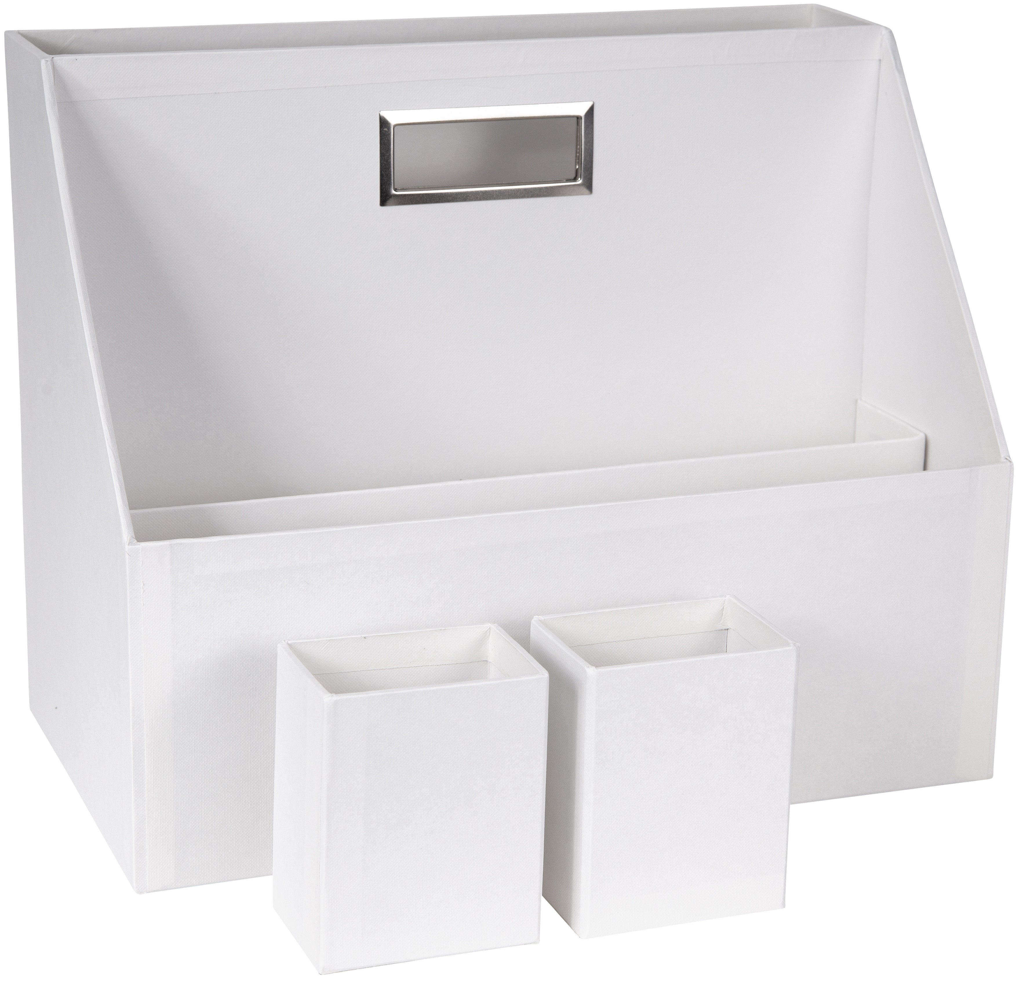 Bigso Box of Sweden Hurry Aufbewahrungsbox – 3 Fächer, inkl. 2 Stifteköcher, weiss, B 195 × H 283 × T 350 mm