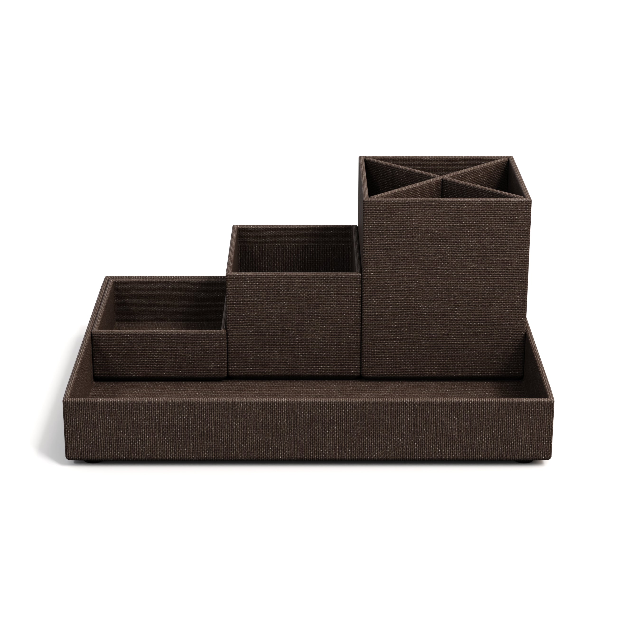 Bigso box of sweden Lena Schreibtisch-Organizer-Set 7974C4801 – 4-teilig, braun, Gummifüsse