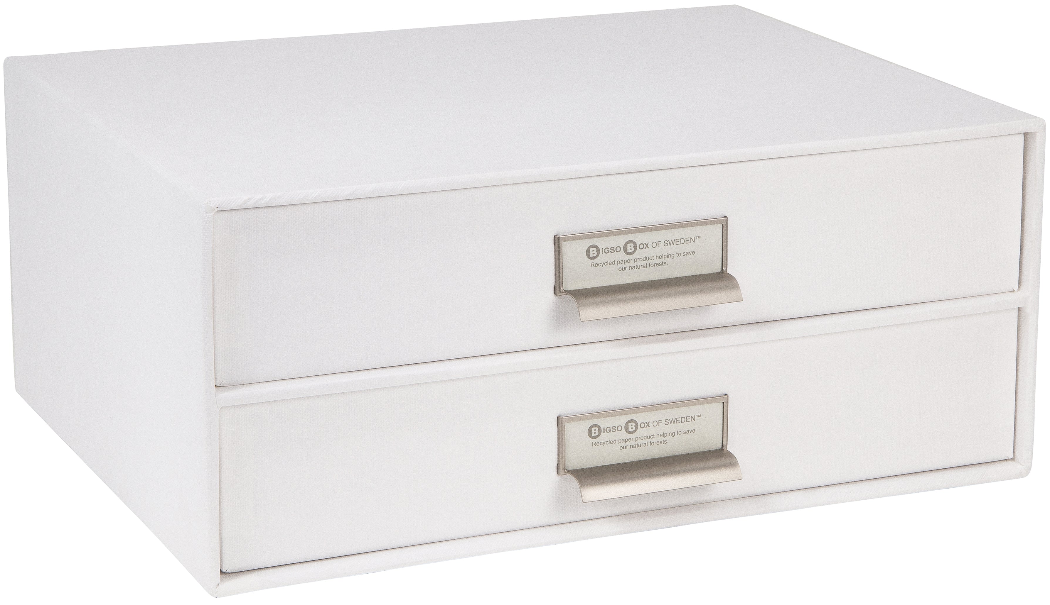 Bigso box of sweden Birger Schubladenelement – 2 Schubladen, für A4, weiss, Karton, B 255 × H 143 × T 335 mm