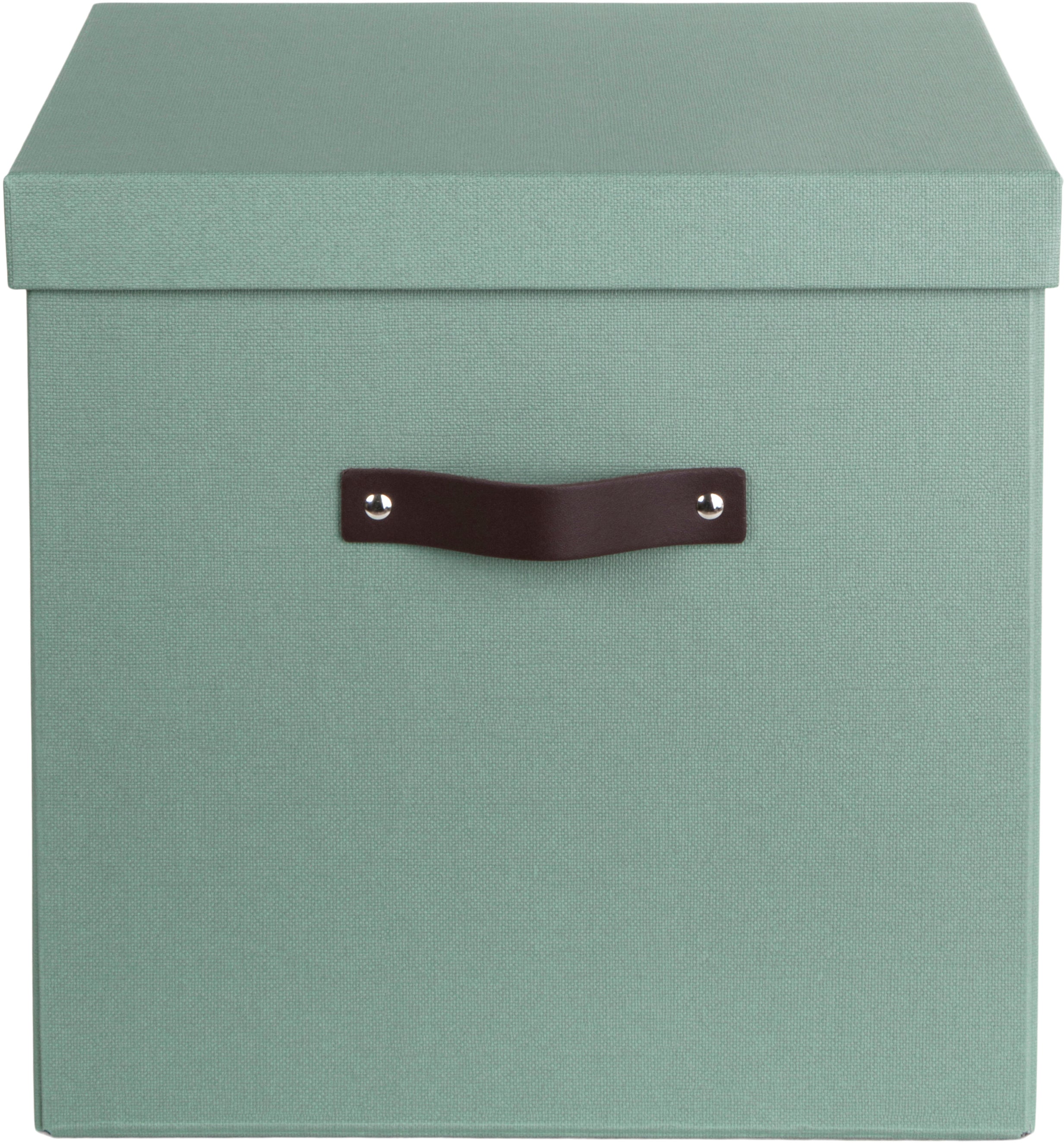 Bigso box of sweden Logan Faltbox 30,8 l – faltbar – grün – mit Ledergriff – 315 × 310 × 315 mm