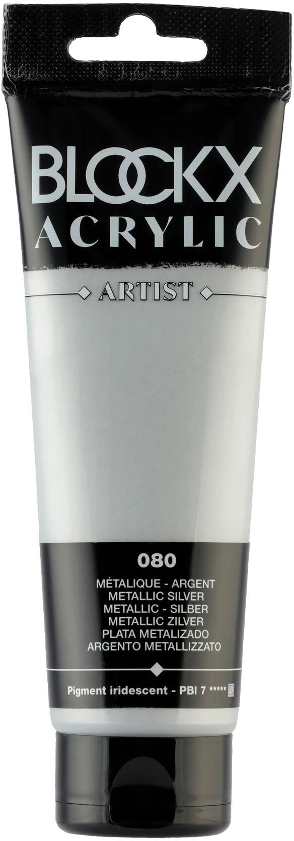 Blockx Acrylic Artist Acrylfarbe – Silber, seidenmatt, Metallic – 120 ml