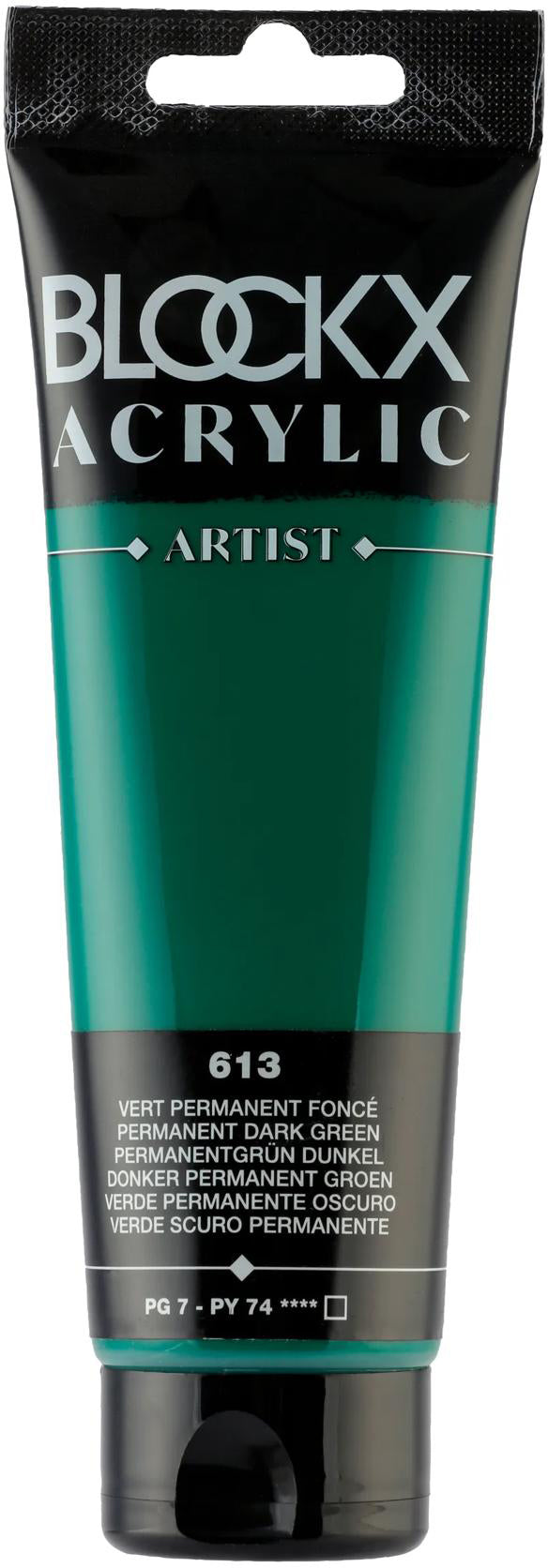Blockx Acrylic Artist Acrylfarbe – Permanent Dunkelgrün, Seidenmatt – 120 ml Tube