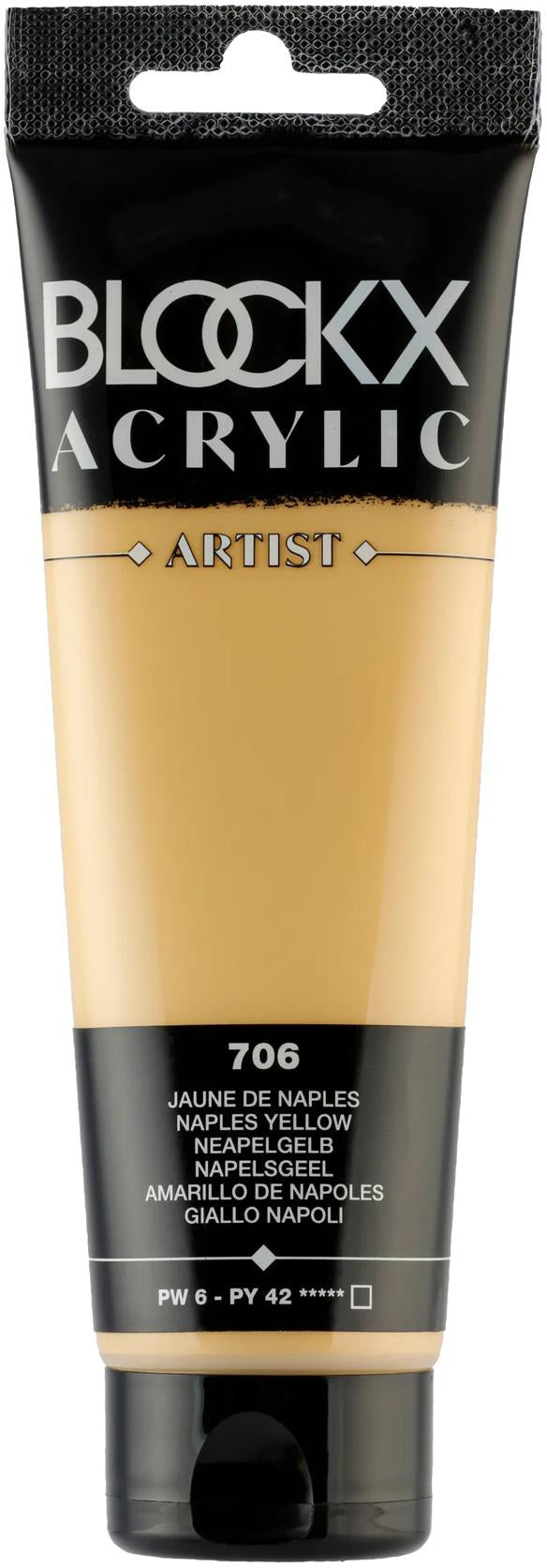 Blockx Acrylic Artist Acrylfarbe – Neapelgelb, seidenmatt – 120 ml, Tube