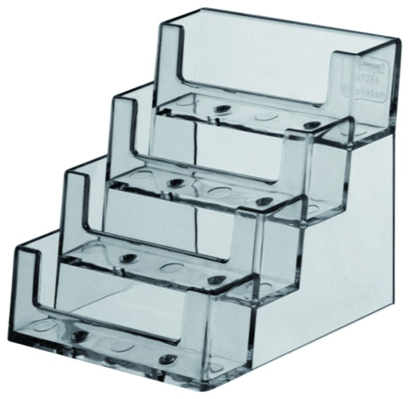 Booffice NEUTRAL Visitenkartenhalter – 4 Fächer, Polystyrol (PS), transparent, 105 × 93 × 110 mm