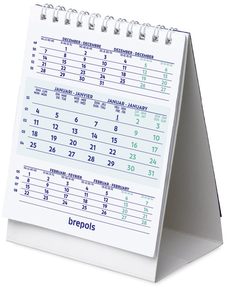 Brepols Tischkalender 2027, 3 Monate/1 Seite, 10,5 × 16,0 cm, Spiralbindung