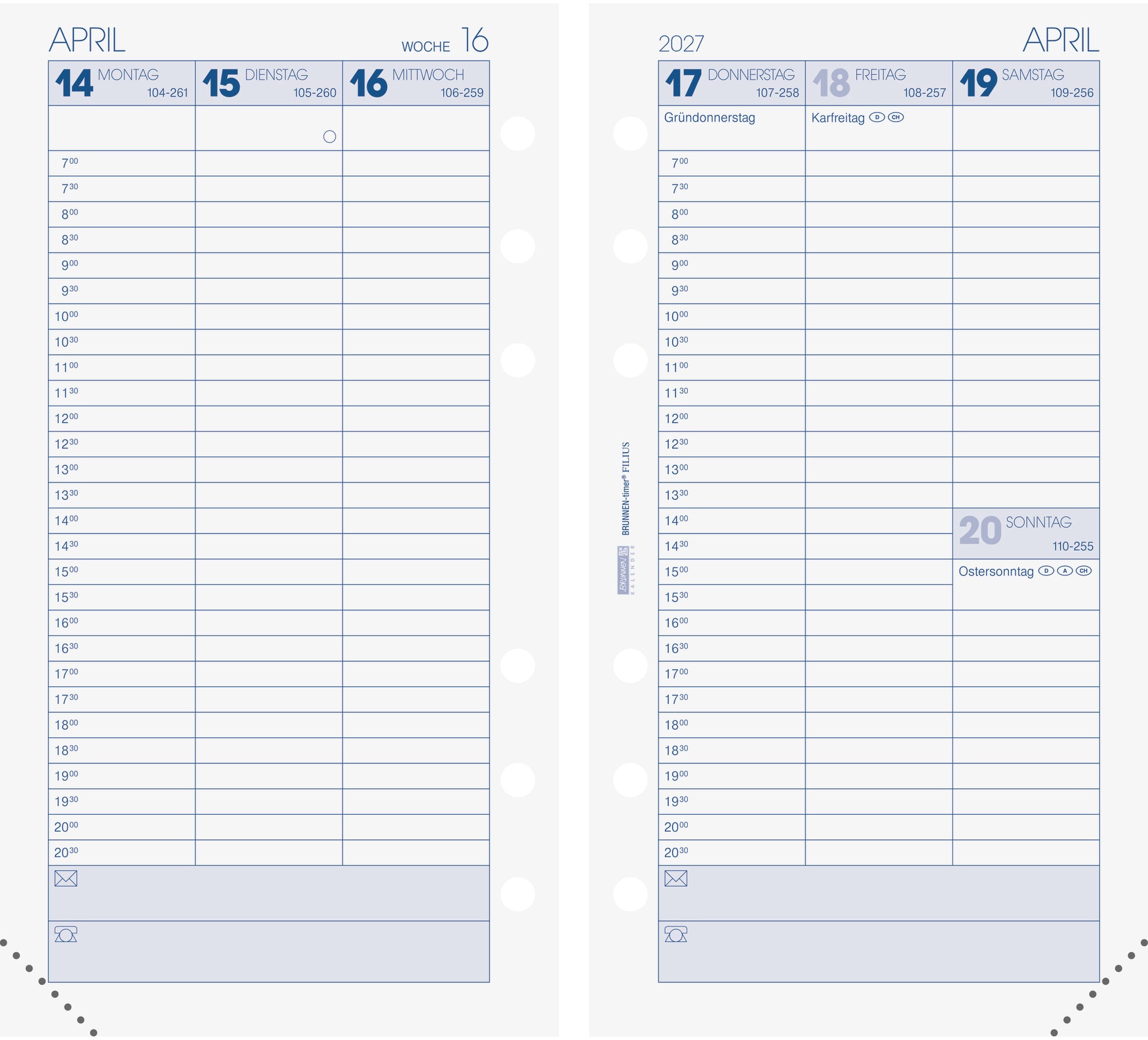 Brunnen Timer filius – Wochenagenda 2027, 1 Woche/2 Seiten, 9,5 × 17,5 cm