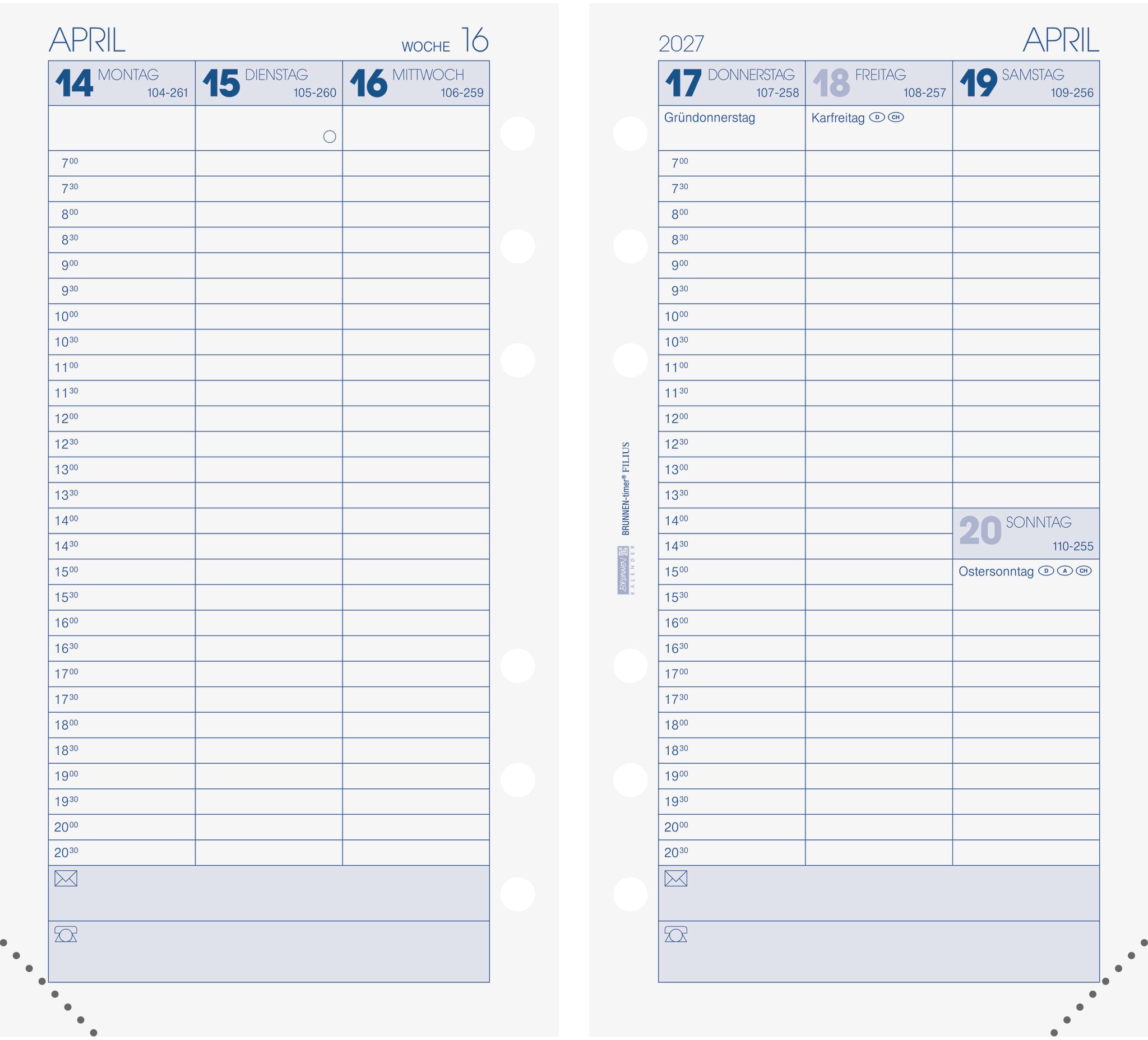 Brunnen Timer filius – Wochenagenda 2027, 1 Woche/2 Seiten, 9,5 × 17,5 cm