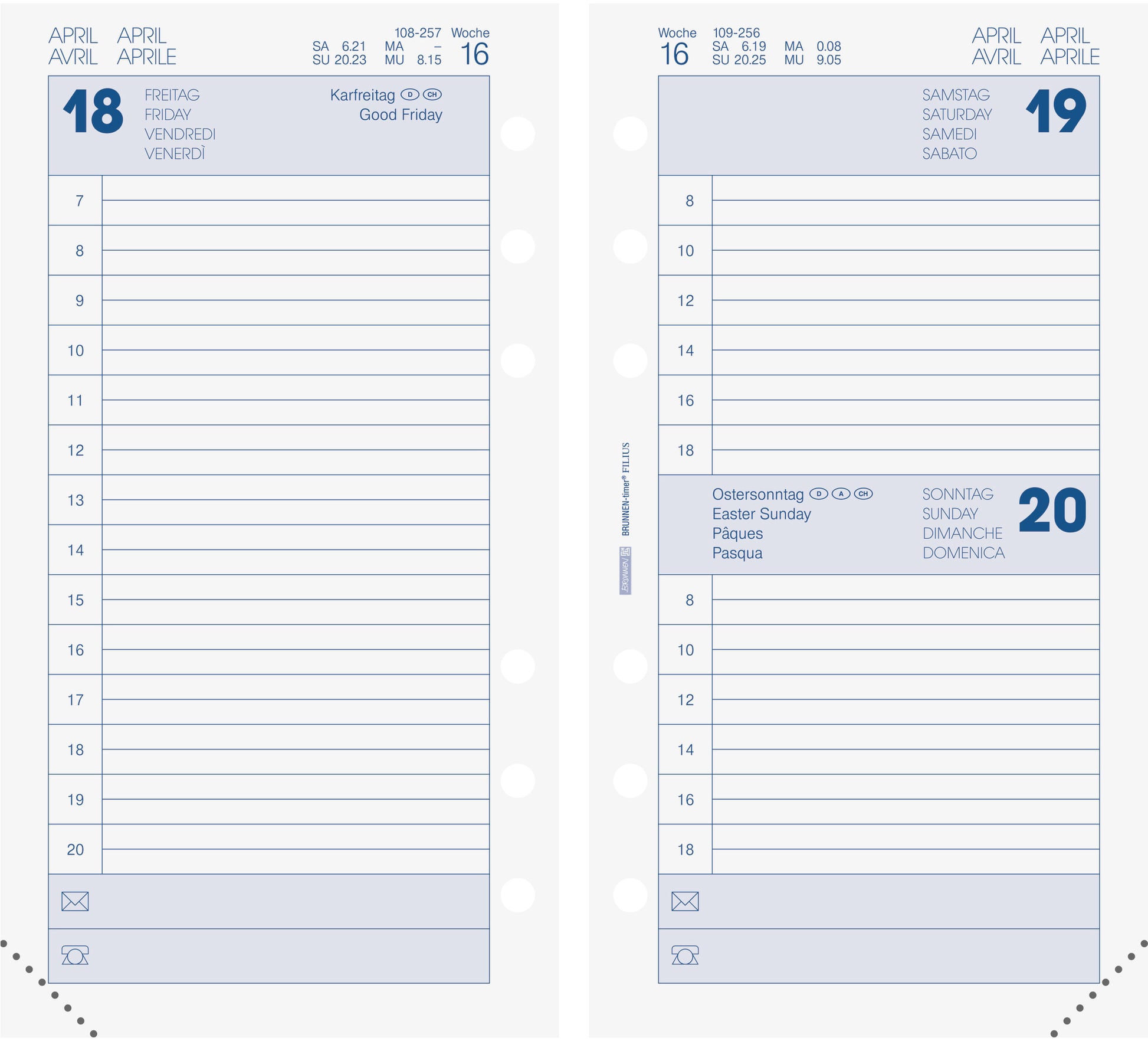 Brunnen Timer filius – Tagesagenda 2027, 1 Tag/1 Seite, 9,5 × 17,5 cm
