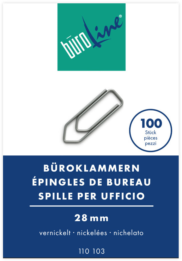 Buroline Büroline Büroklammern 28 mm – vernickelt – 100 Stk.