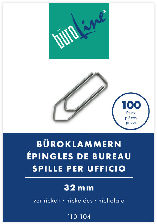 Buroline BÜROLINE Büroklammern 32 mm – vernickelt – 100 Stk.