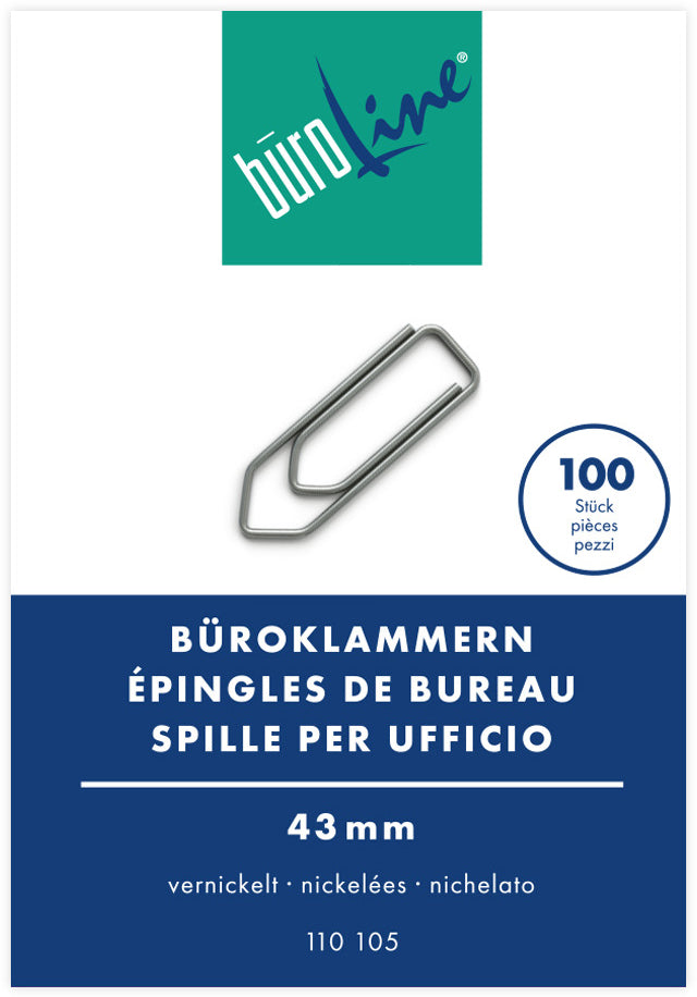 Buroline Büroklammern 43 mm – vernickelt – 100 Stk.
