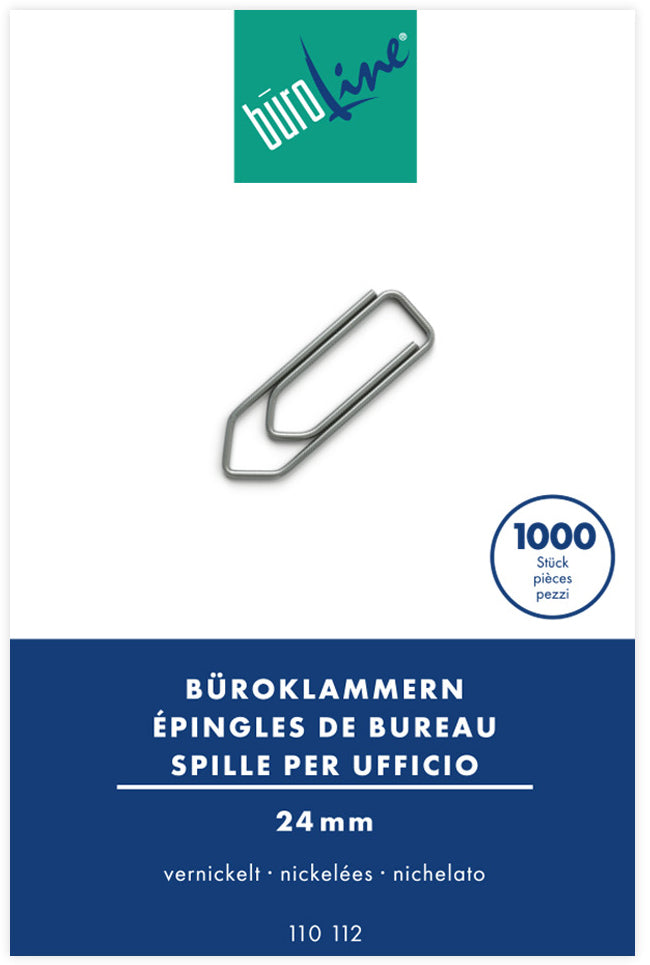 Buroline Büroline Büroklammern 24 mm – vernickelt – 1'000 Stk.