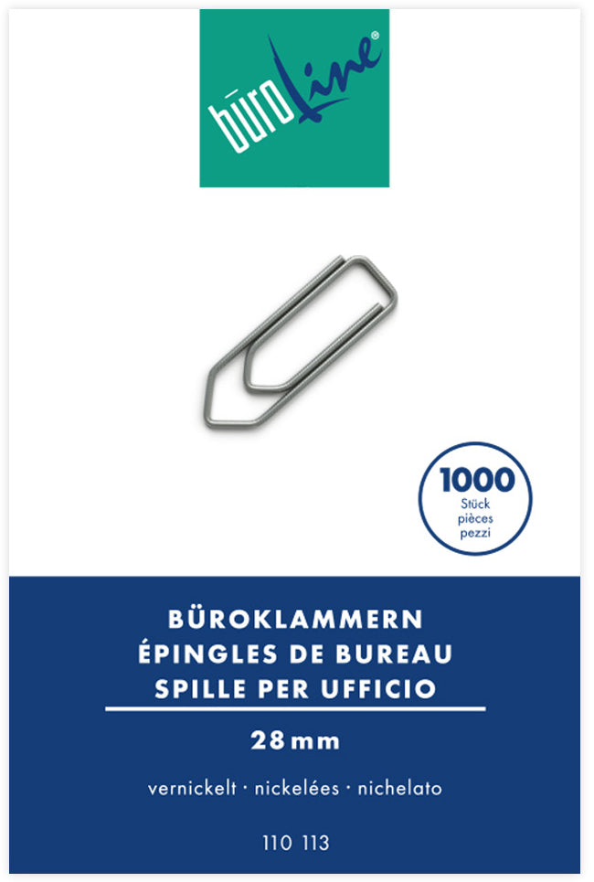 Buroline Büroklammern 28 mm – vernickelt – 1'000 Stk.