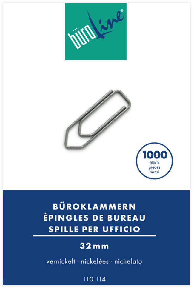 Buroline Büroklammern 32 mm – vernickelt – 1'000 Stk.