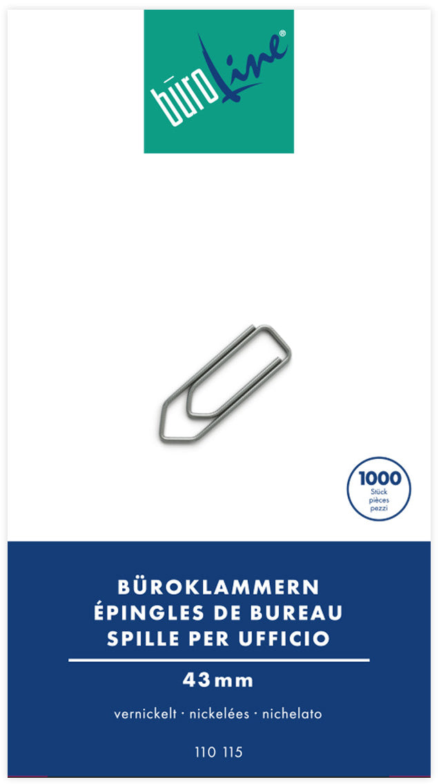 Buroline Büroline Büroklammern 43 mm – vernickelt – 1'000 Stk.