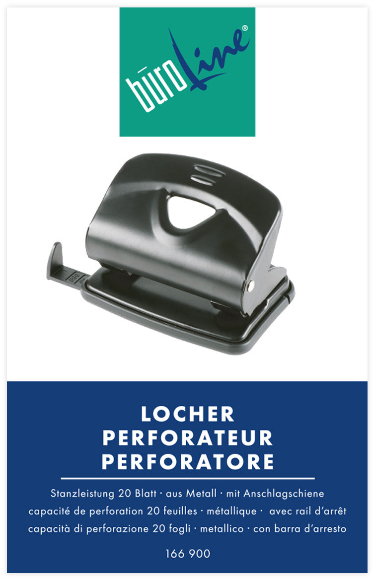 Buroline Büroline Bürolocher – 2-Loch, Lochabstand 80 mm, 20 Blatt – Schwarz – Metall