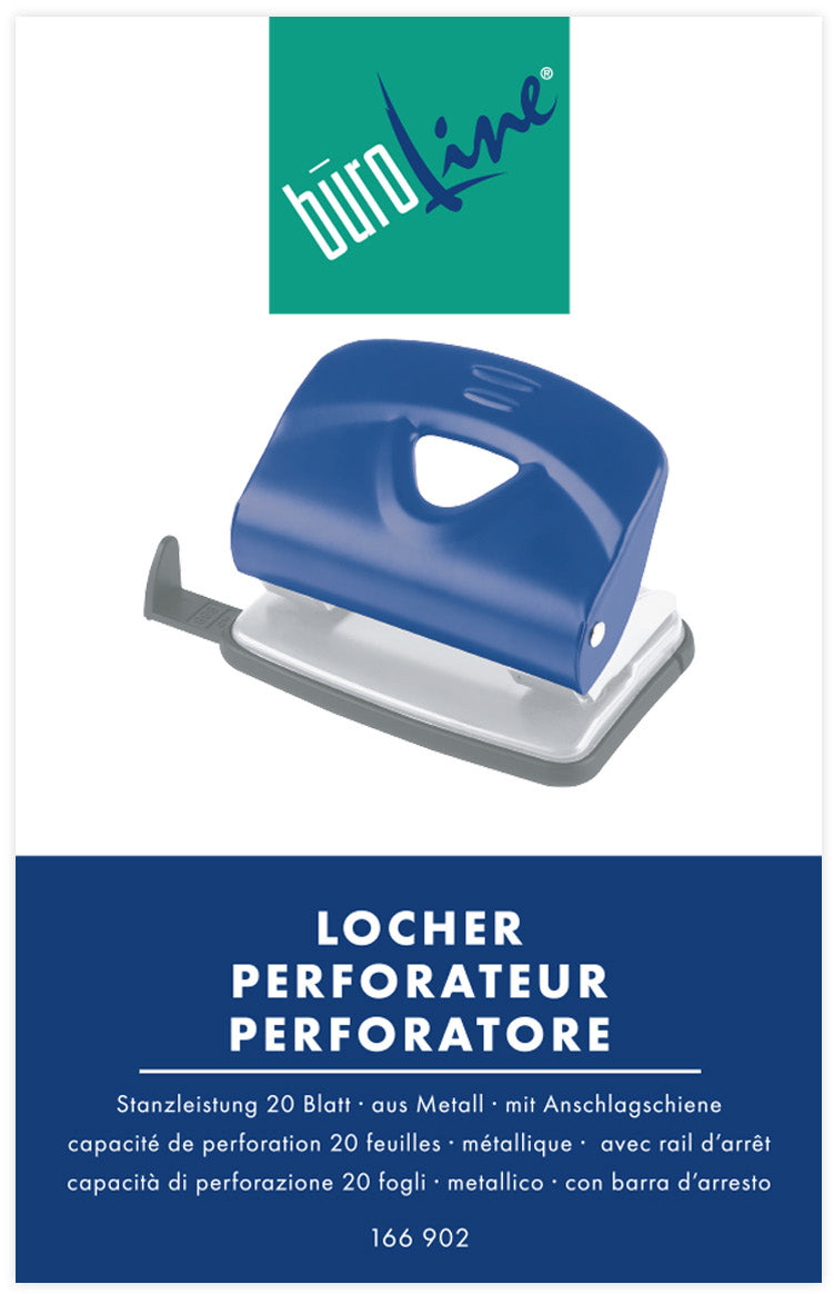 Büroline Doppellocher 166902 – 4-Loch, Lochabstand 80×80 mm, 20 Blatt, bis A4 – Blau