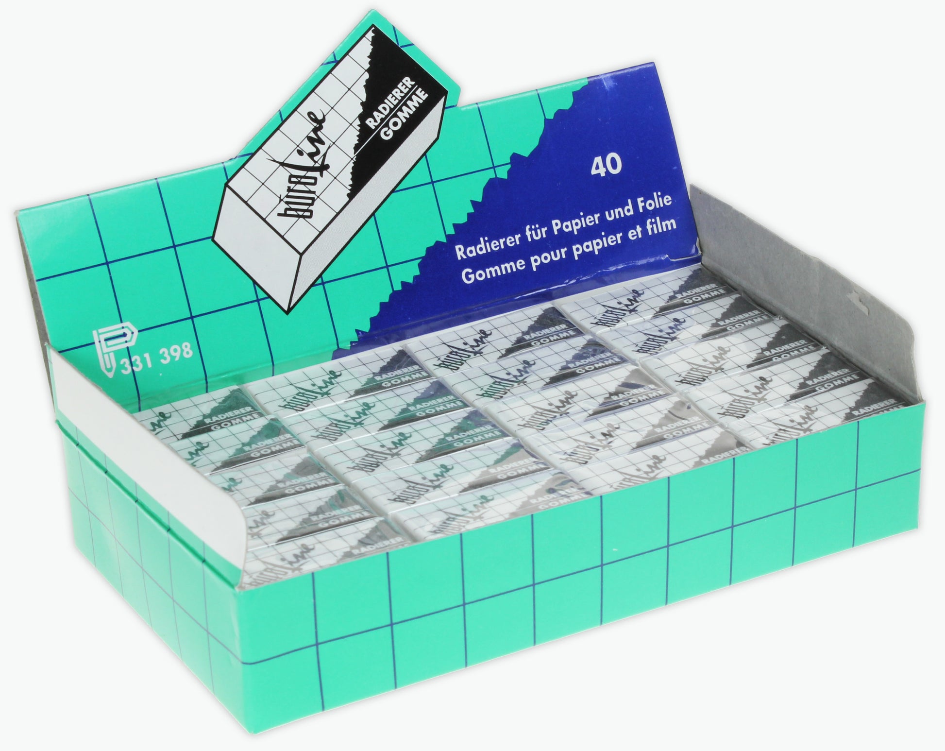 Buroline Radiergummi – für Papier & Folie, weicher Kunststoff, 32 × 15 × 10 mm, weiss, 40 Stk.