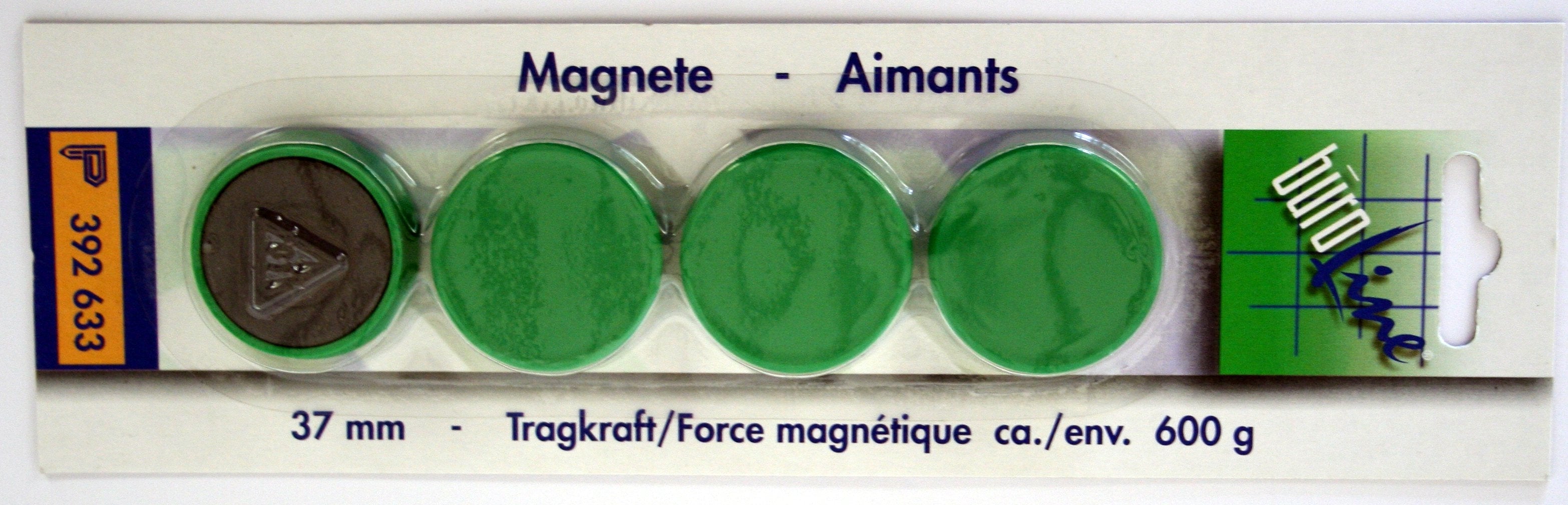 Büroline Tafelmagnete – Ø 37 mm, 4 Stk., grün
