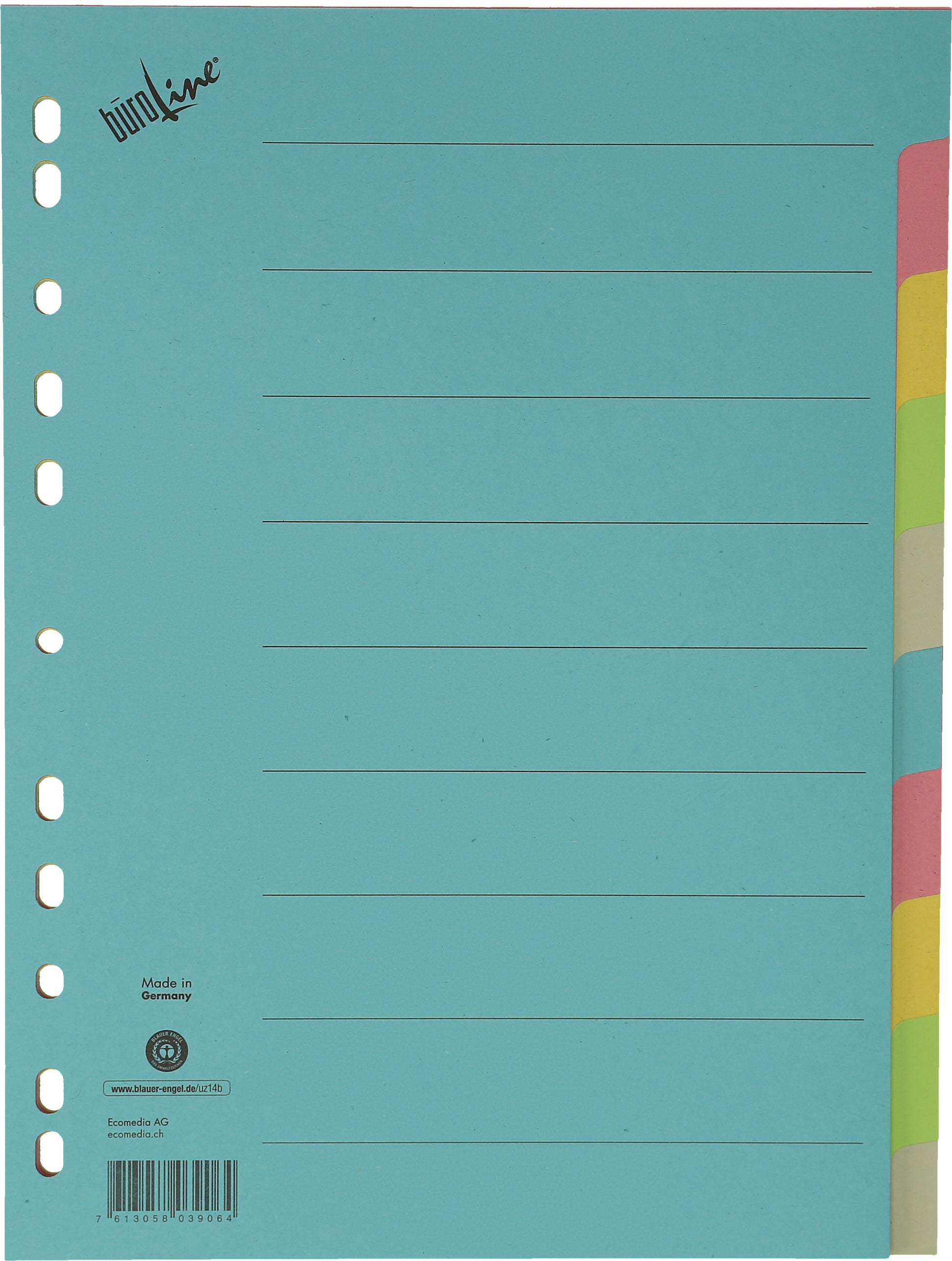 Büroline Register A4 – 10 Taben, Karton, mehrfarbig, mit Indexblatt, verstärkte Taben