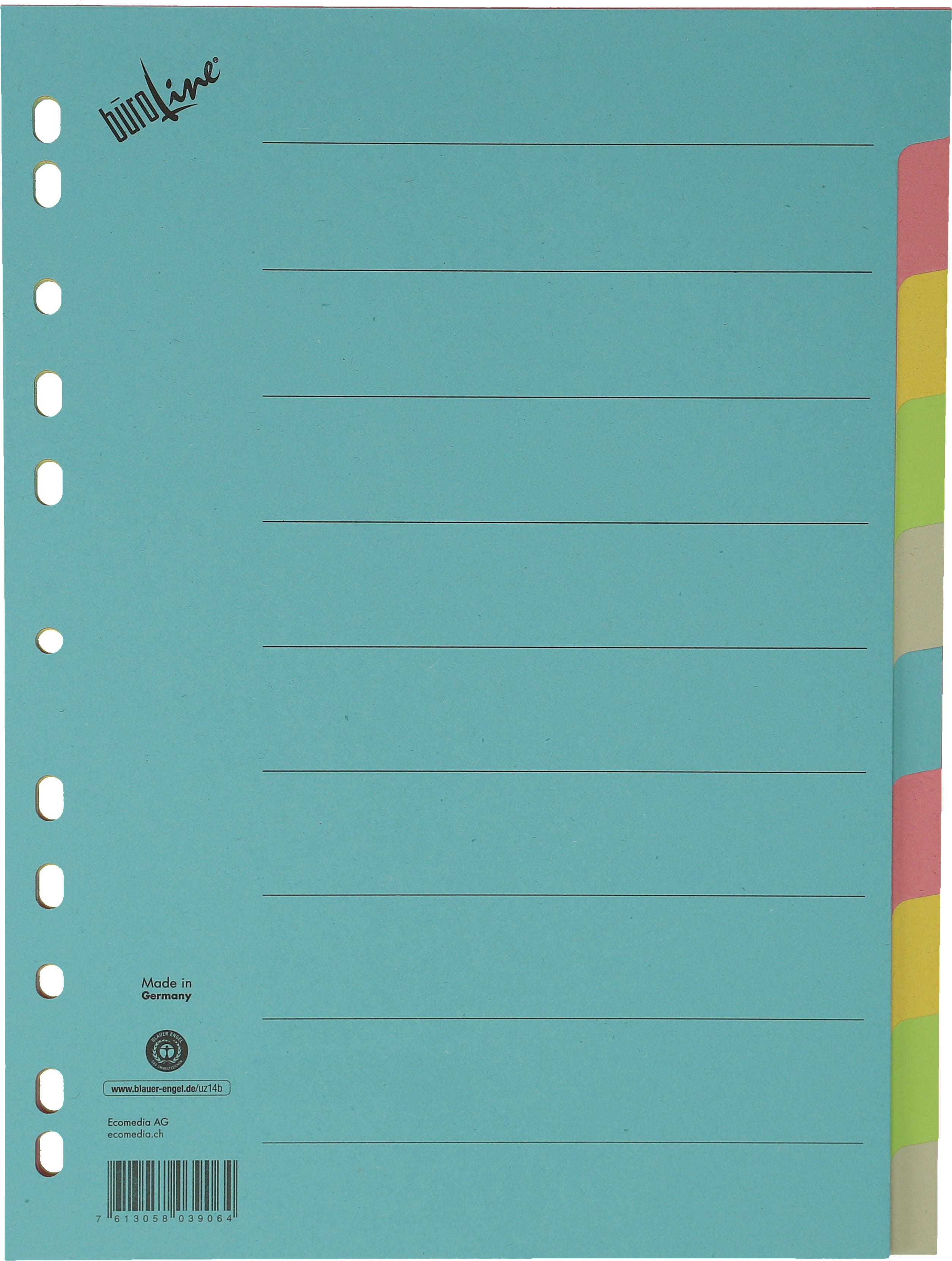Büroline Register A4 – 10 Taben, Karton, mehrfarbig, mit Indexblatt, verstärkte Taben
