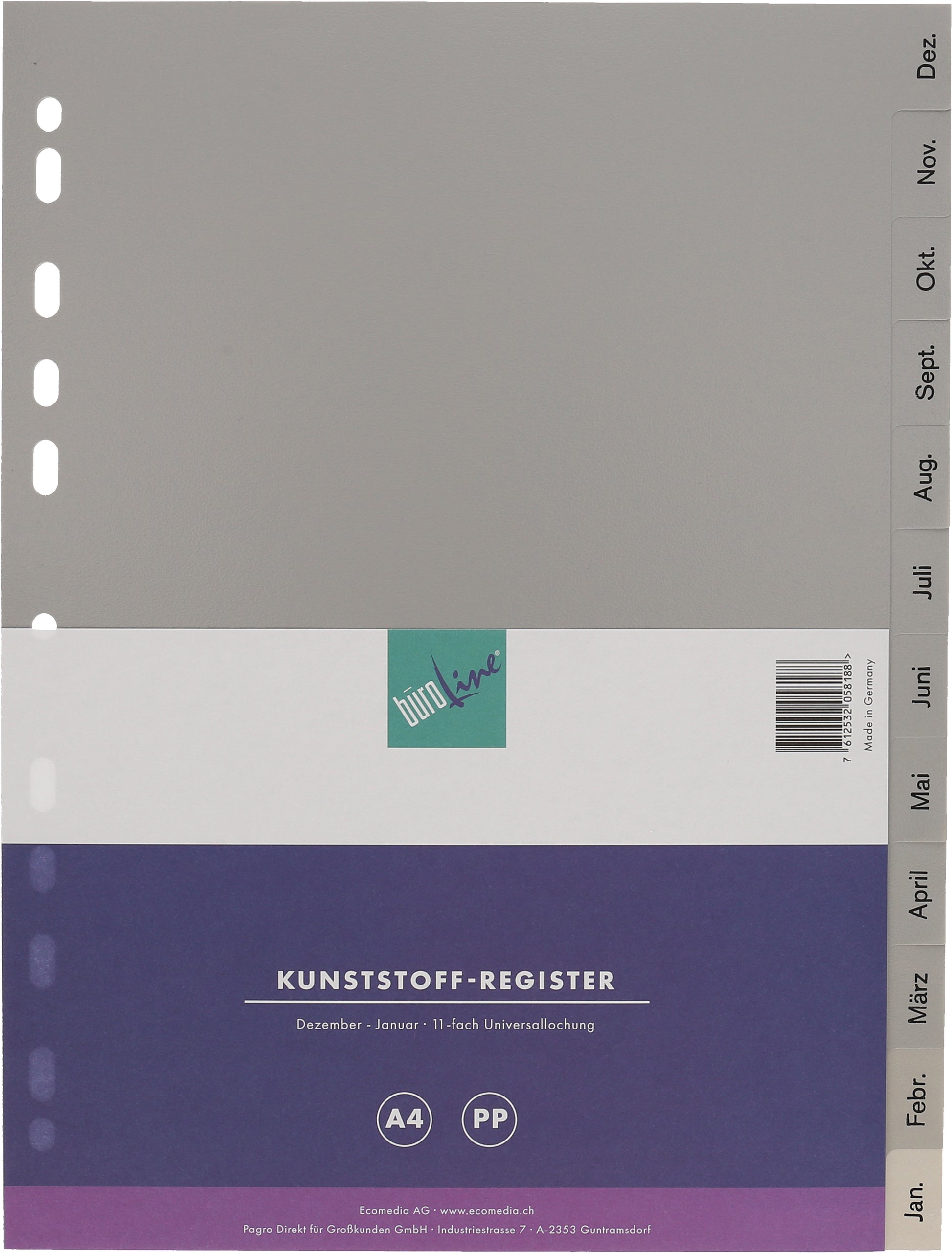 Büroline Register A4 – Monate Dez.–Jan., PP grau