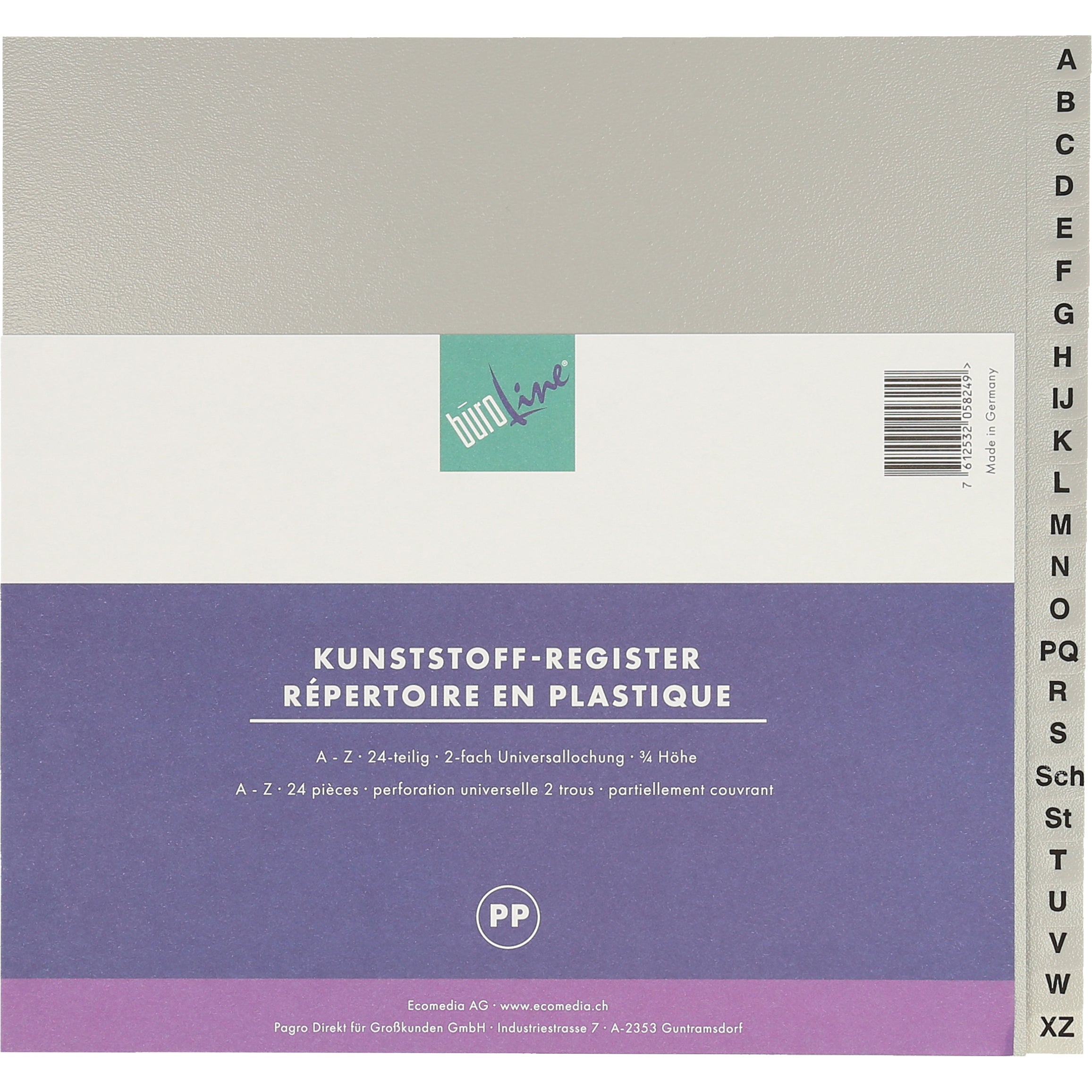 Büroline Register A4 3/4 H. – alphabetisch A–Z, 20 Taben, PP grau