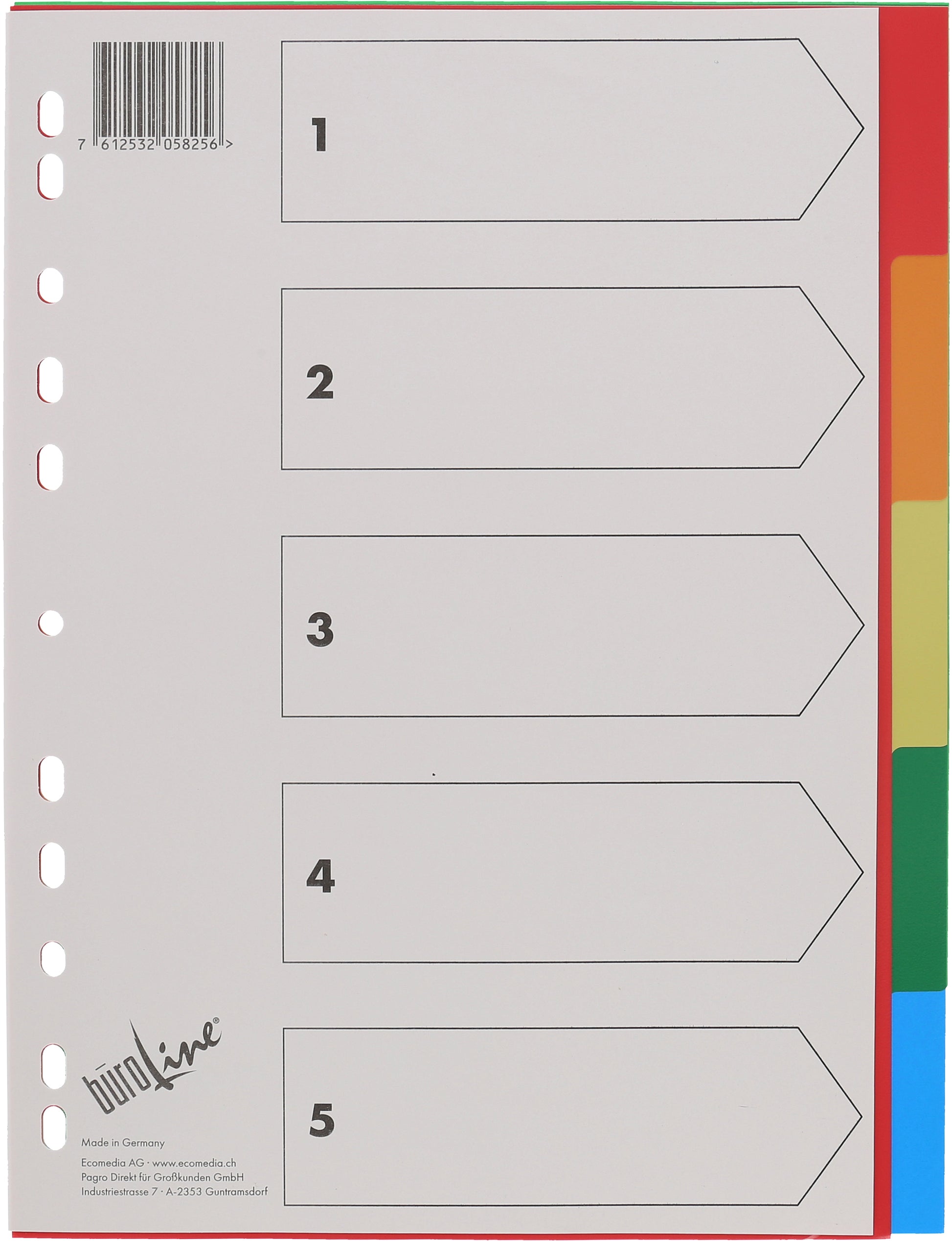 Büroline Register A4 – 5 Taben, PP, mehrfarbig