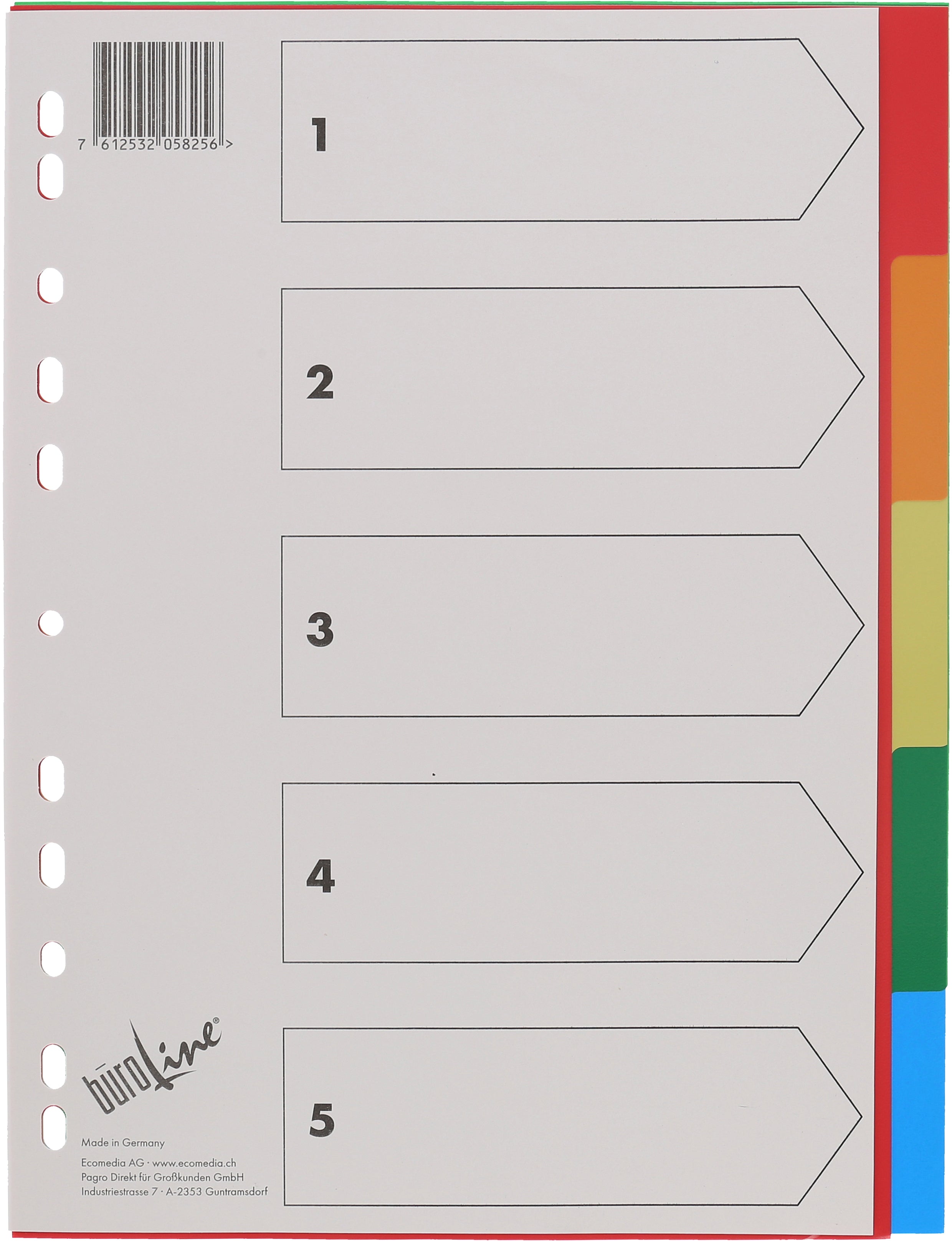 Büroline Register A4 – 5 Taben, PP, mehrfarbig
