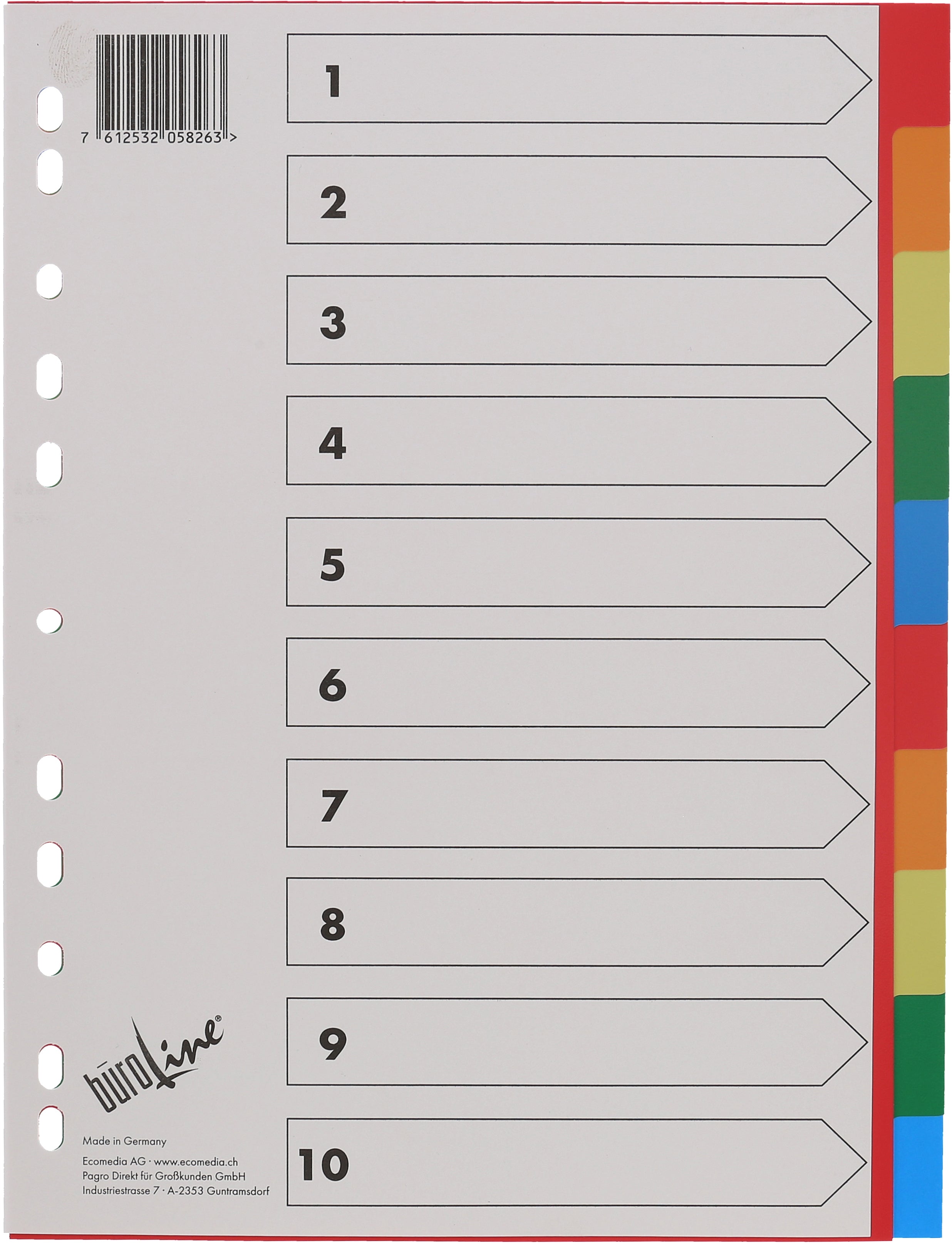 Büroline Register A4 – 10 Taben, PP, mehrfarbig