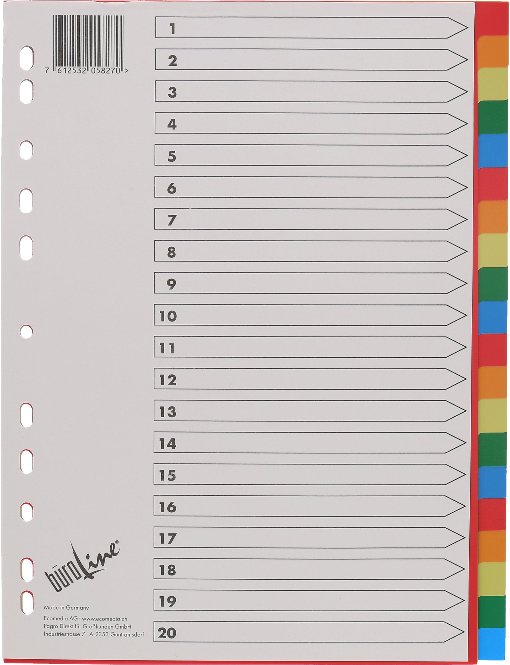 Büroline Register A4 – 20 Taben, PP, mehrfarbig