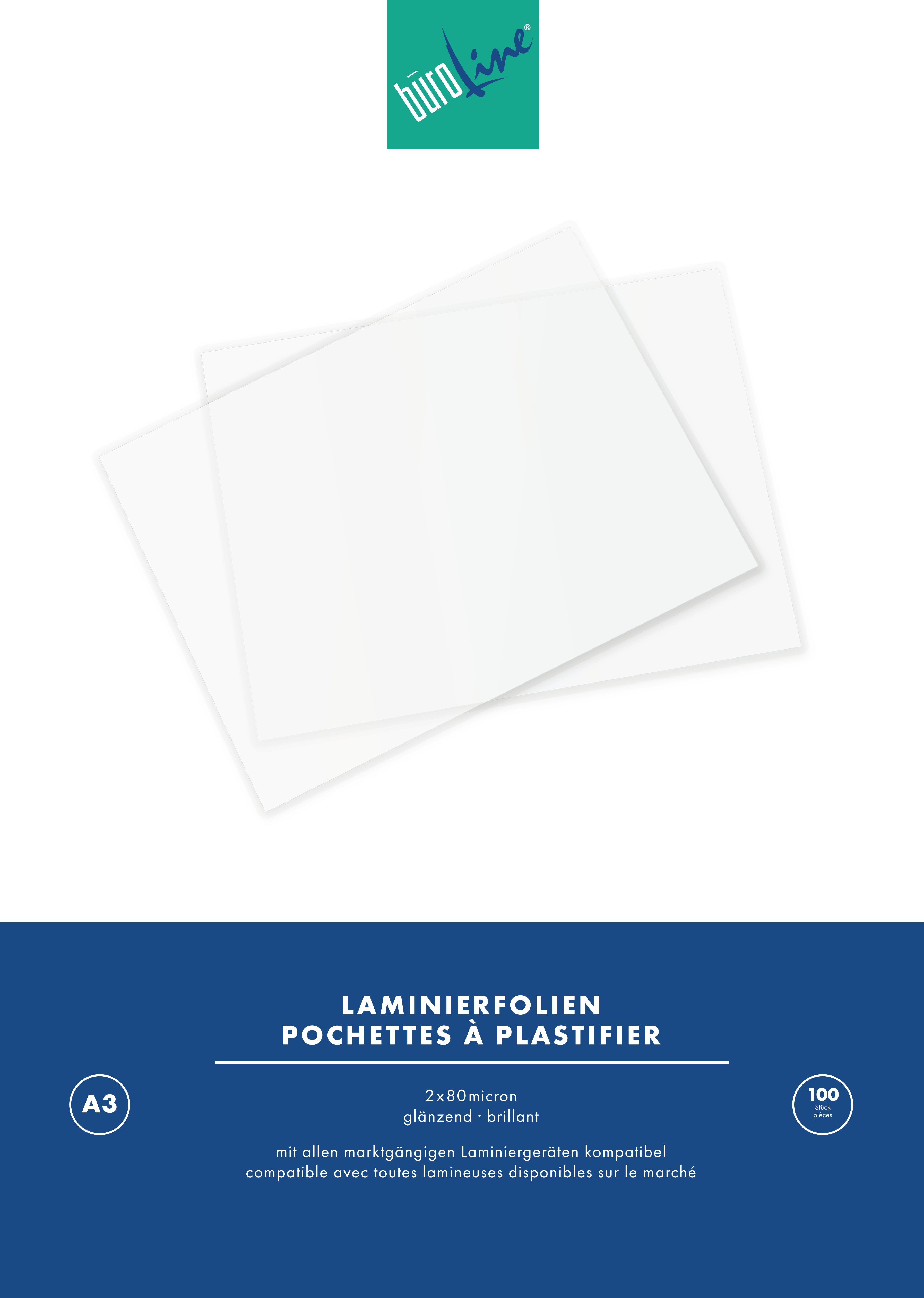 Büroline Laminierfolien A3 – 80 µm, glänzend, 100 Stück